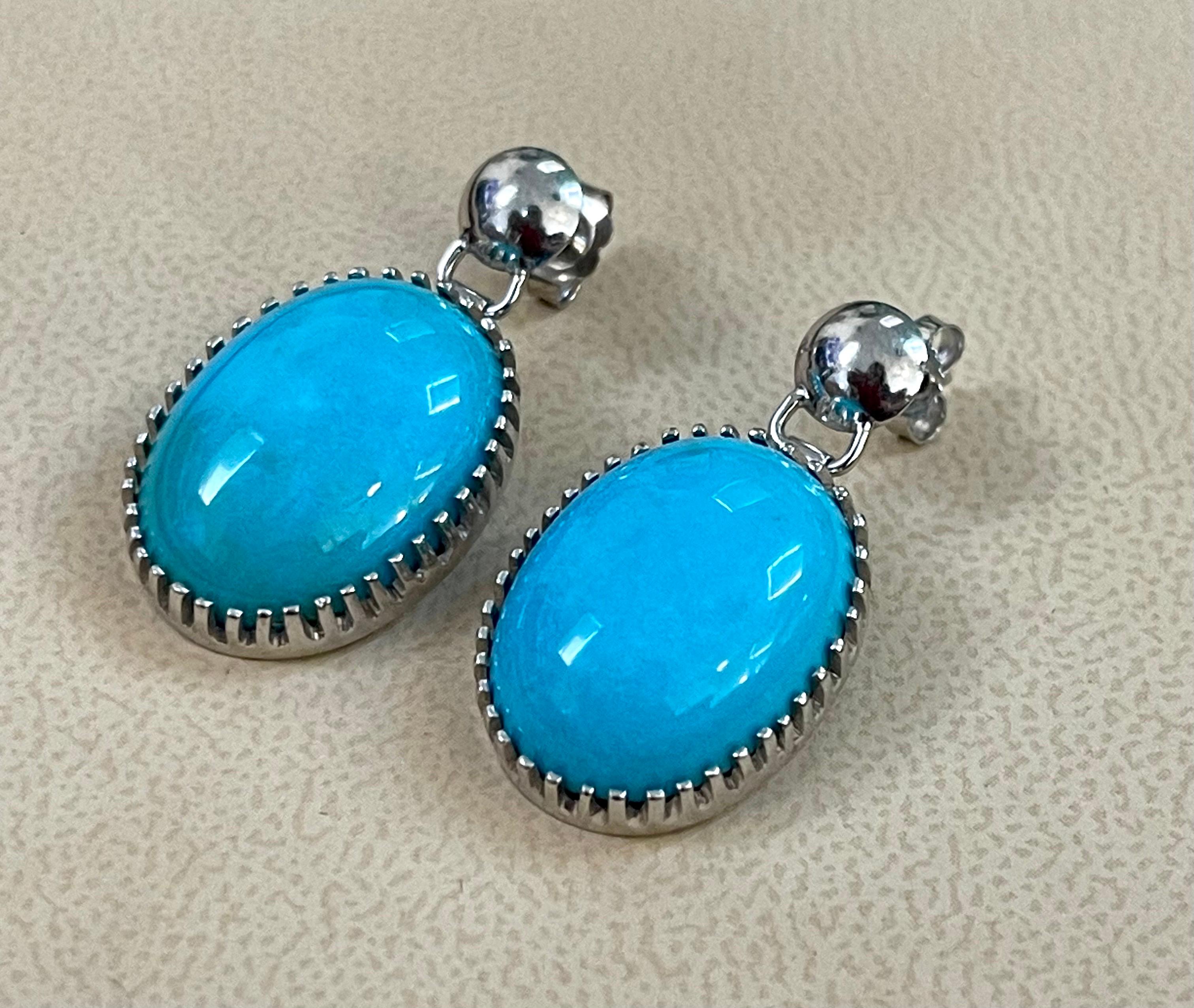 Pear Cut 22 Carat Natural Sleeping Beauty Turquoise Cocktail Earring 18 Karat White Gold For Sale