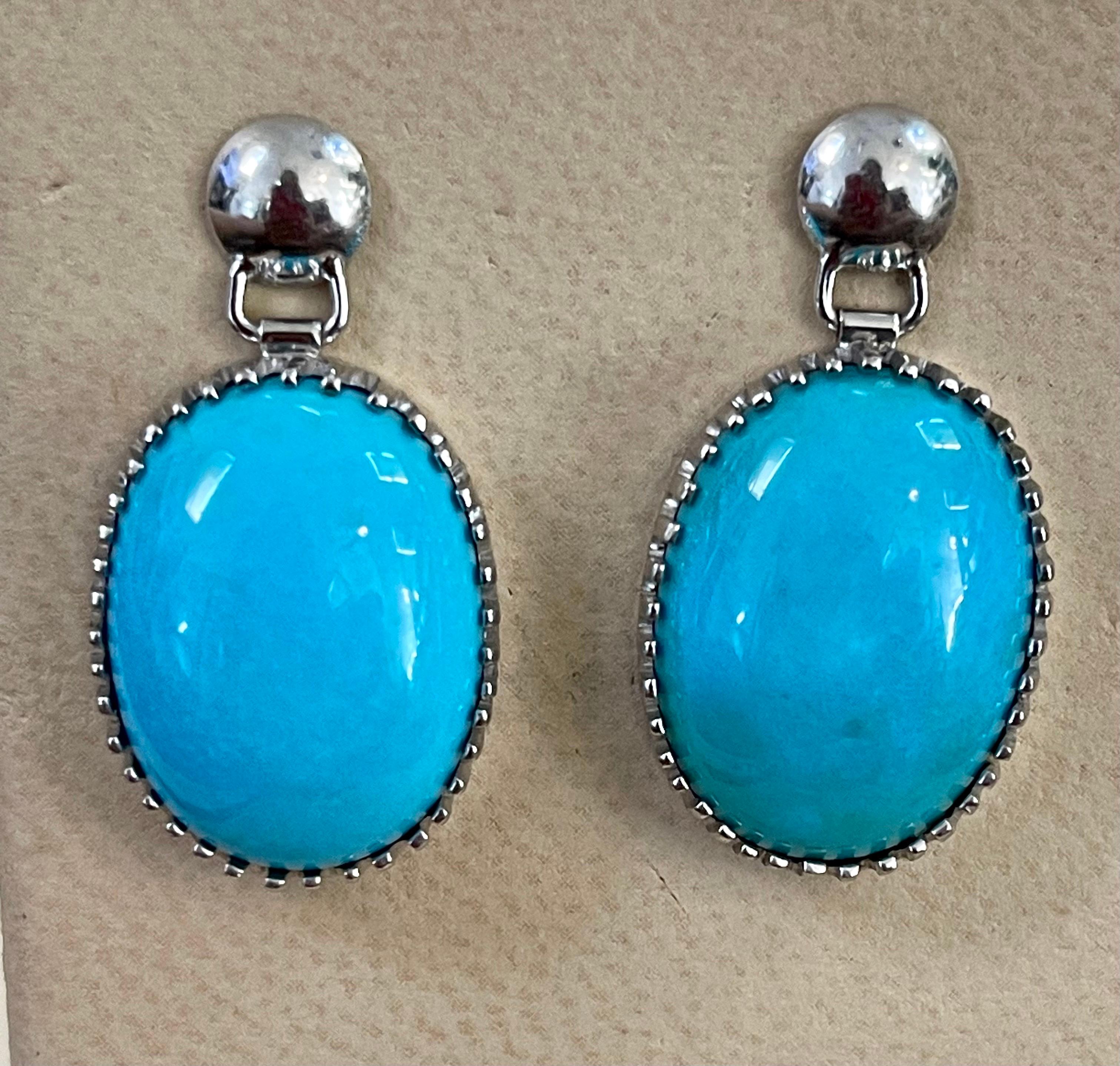 22 Carat Natural Sleeping Beauty Turquoise Cocktail Earring 18 Karat White Gold For Sale 1