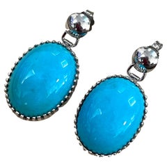 22 Carat Natural Sleeping Beauty Turquoise Cocktail Earring 18 Karat White Gold