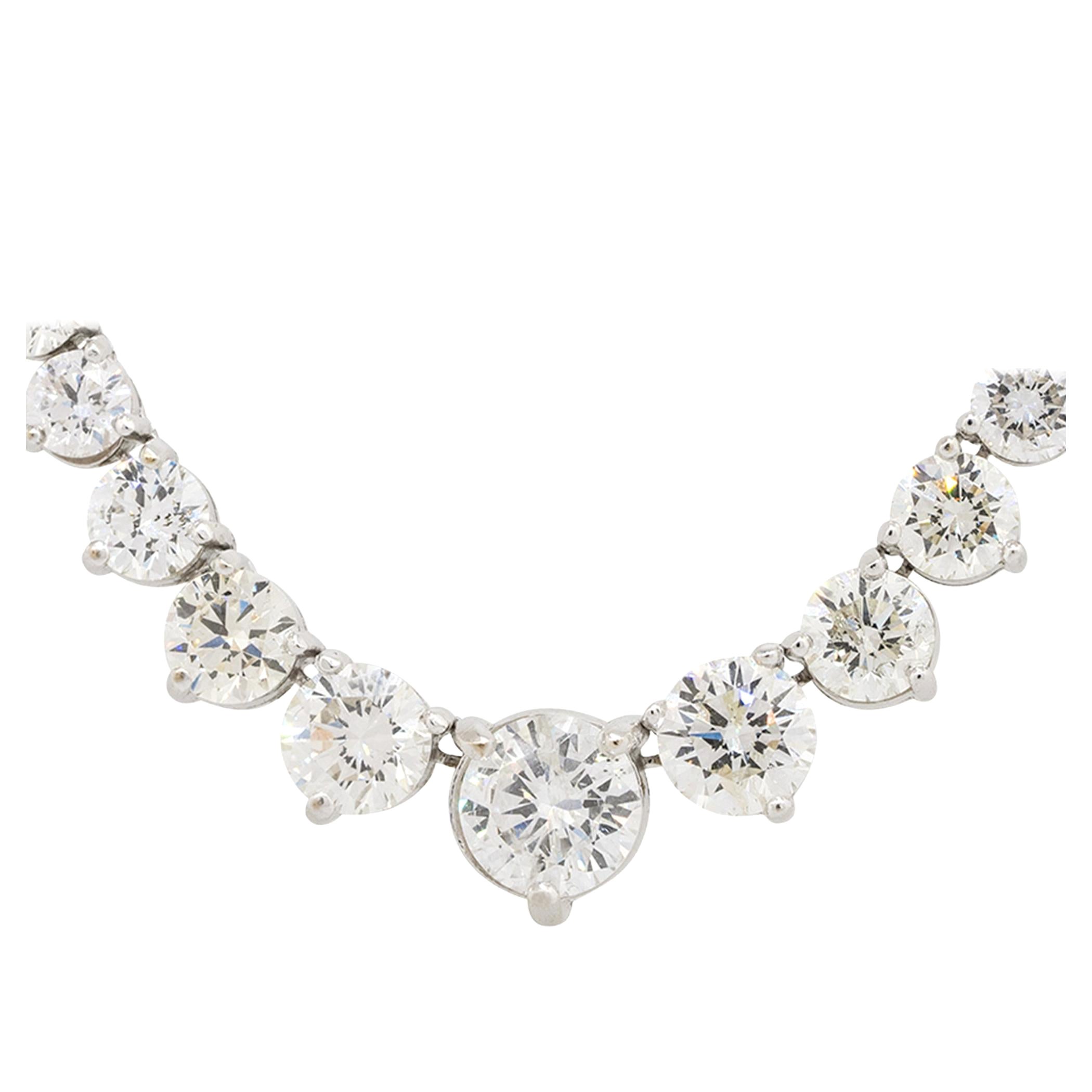 22 Carat of Round Graduated Diamond Tennis Necklace 18 Karat in Stock
