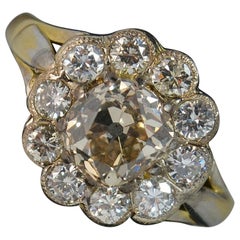 2.2 Carat Old Diamond 18 Carat Gold Cluster Engagement Ring