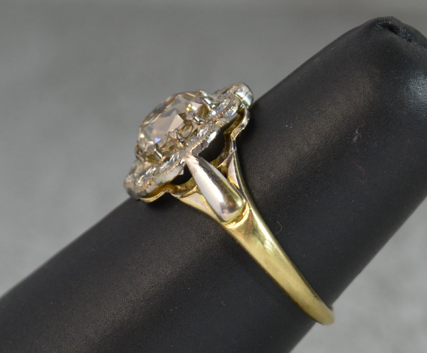 2.2 Carat Old Diamond 18 Carat Gold Cluster Engagement Ring 1