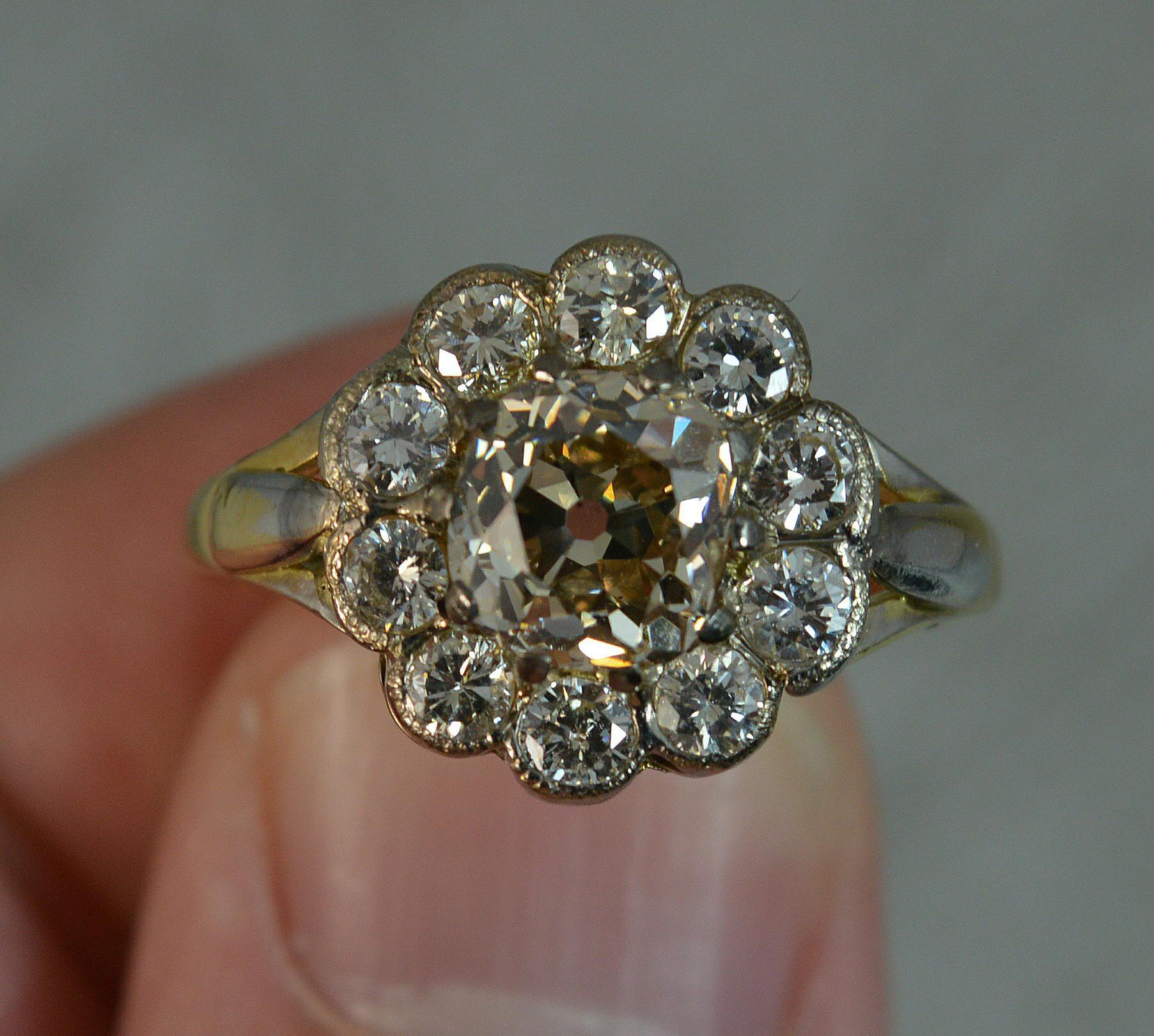 Victorian 2.2 Carat Old Diamond 18 Carat Gold Cluster Engagement Ring