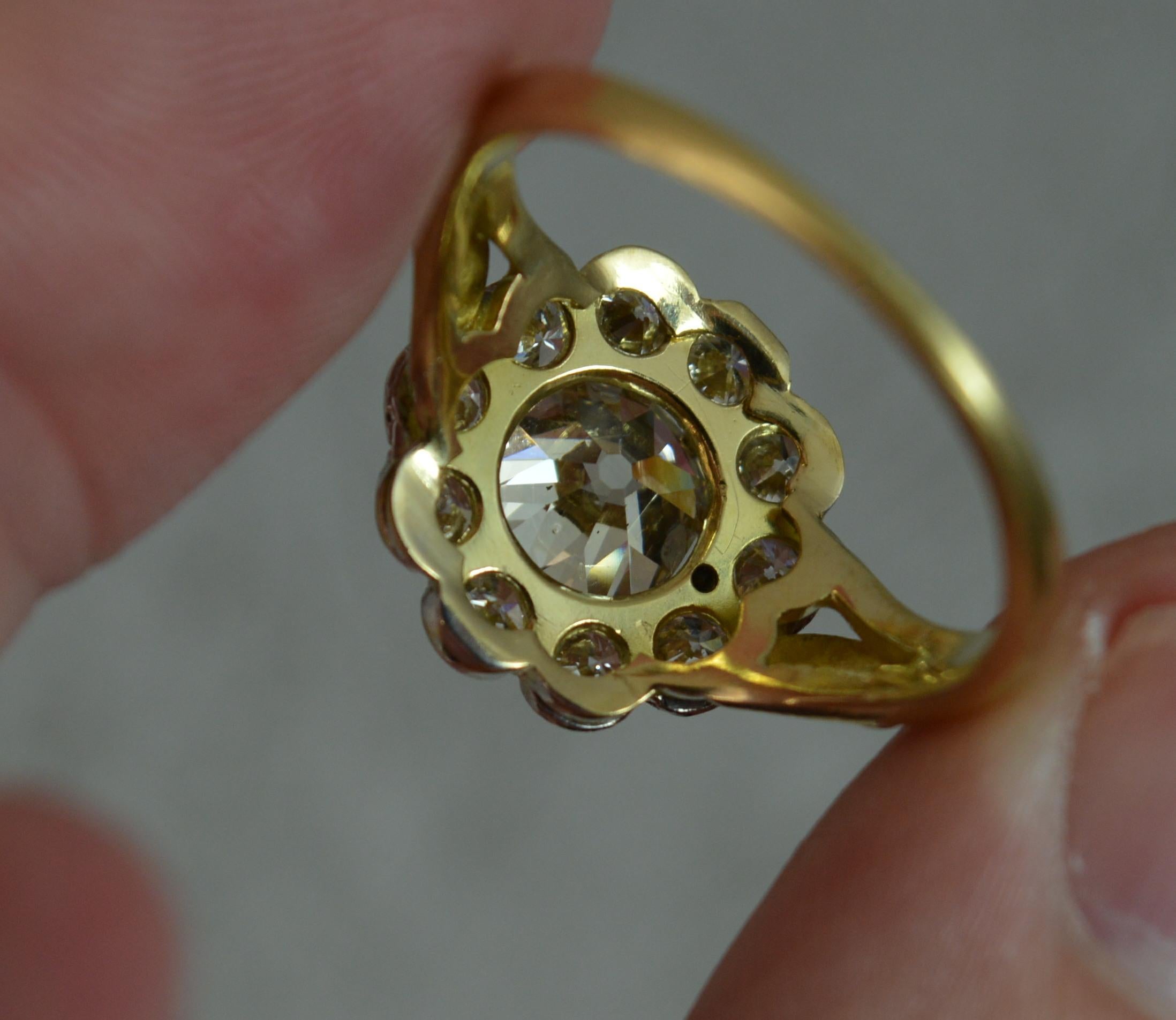 Women's 2.2 Carat Old Diamond 18 Carat Gold Cluster Engagement Ring