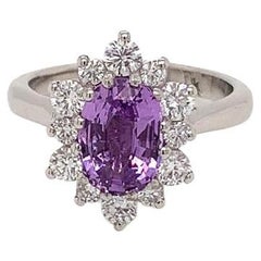 2.2 Carat Oval Cut Purple Sapphire and Diamond Cluster Ring in 18K White Gold