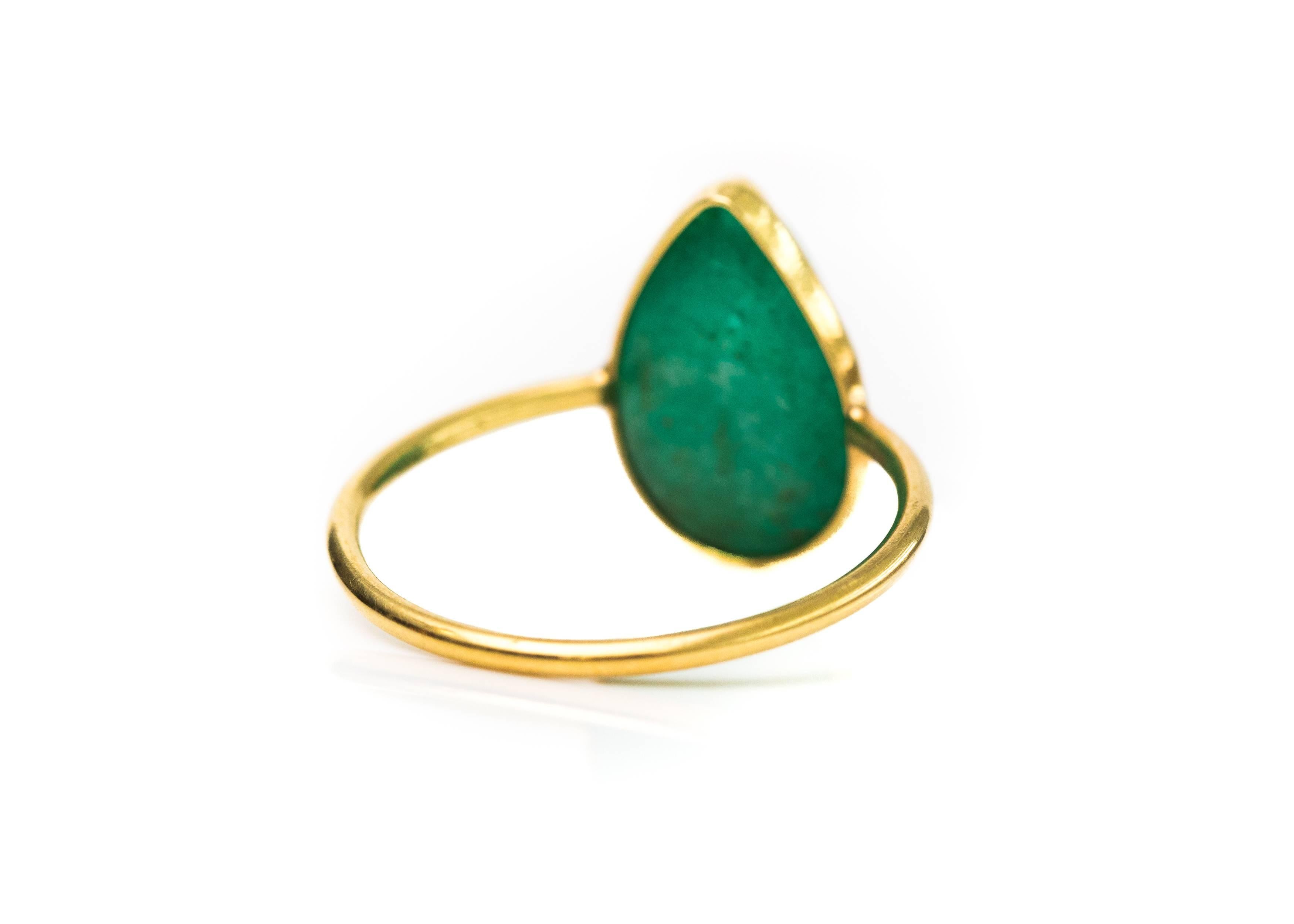 Modern 2.2 Carat Pear Cut Emerald and 18 Karat Yellow Gold Ring