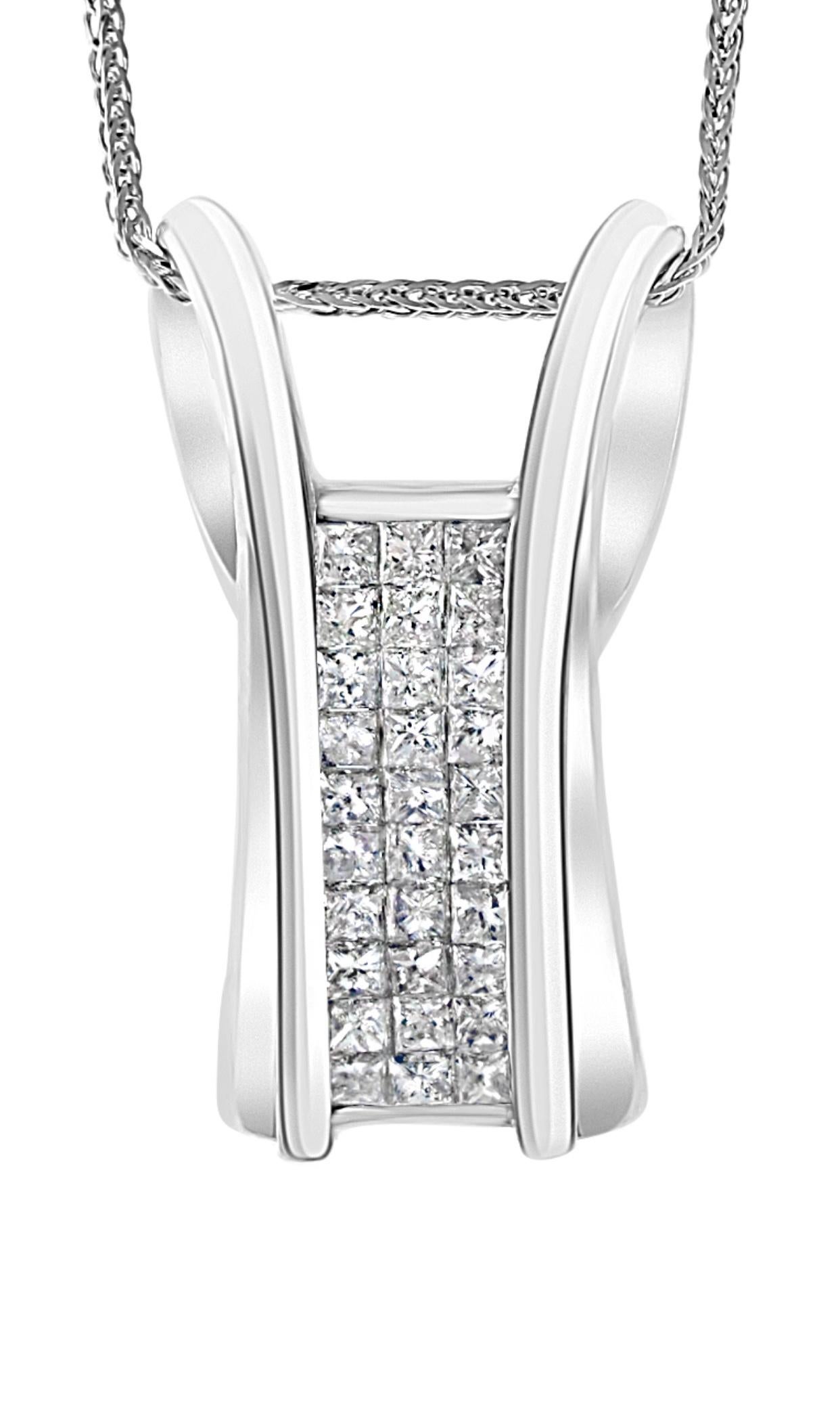 2.2 Carat Princess Cut Diamond Pendant/ Necklace 14 Karat White Gold with Chain 2