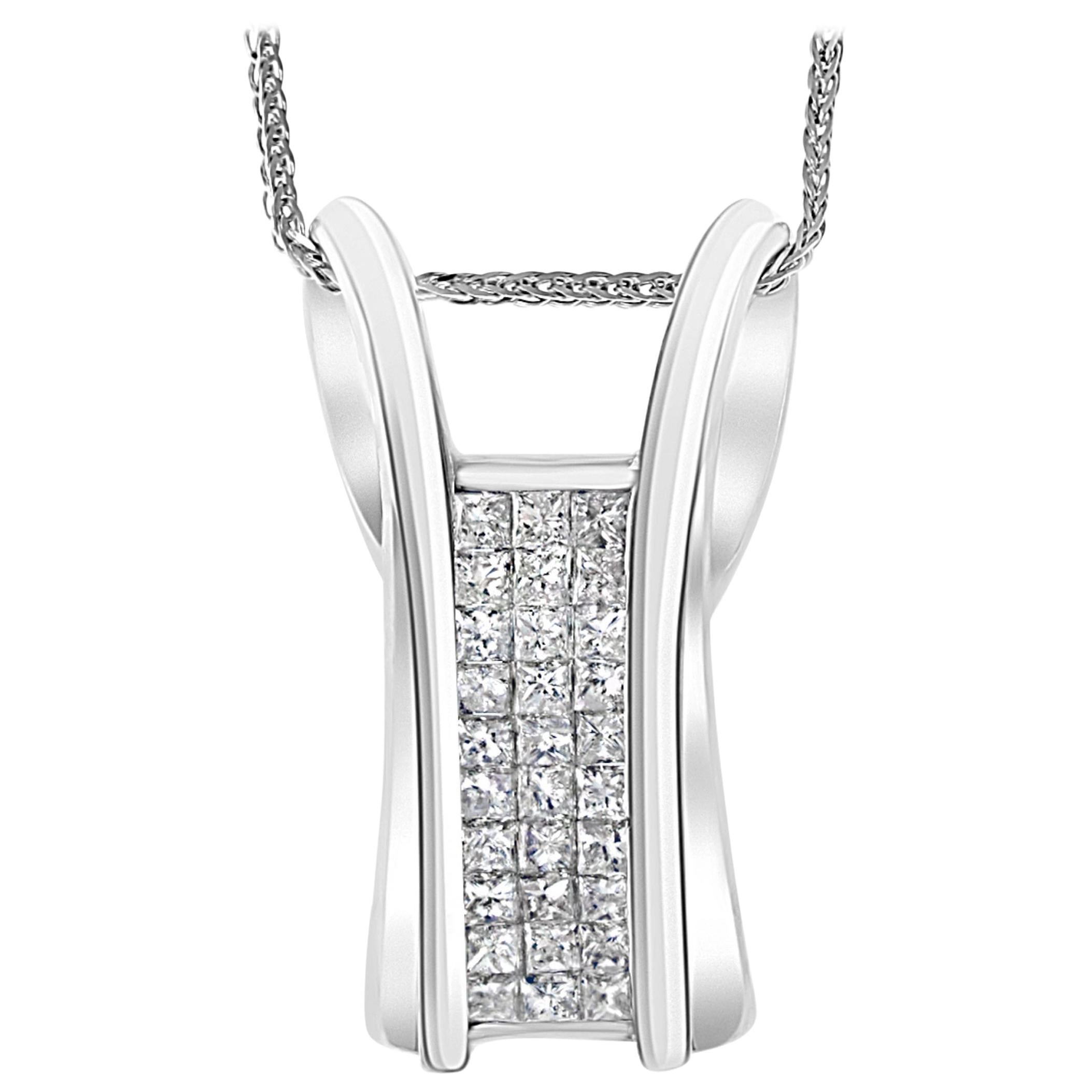 2.2 Carat Princess Cut Diamond Pendant/ Necklace 14 Karat White Gold with Chain