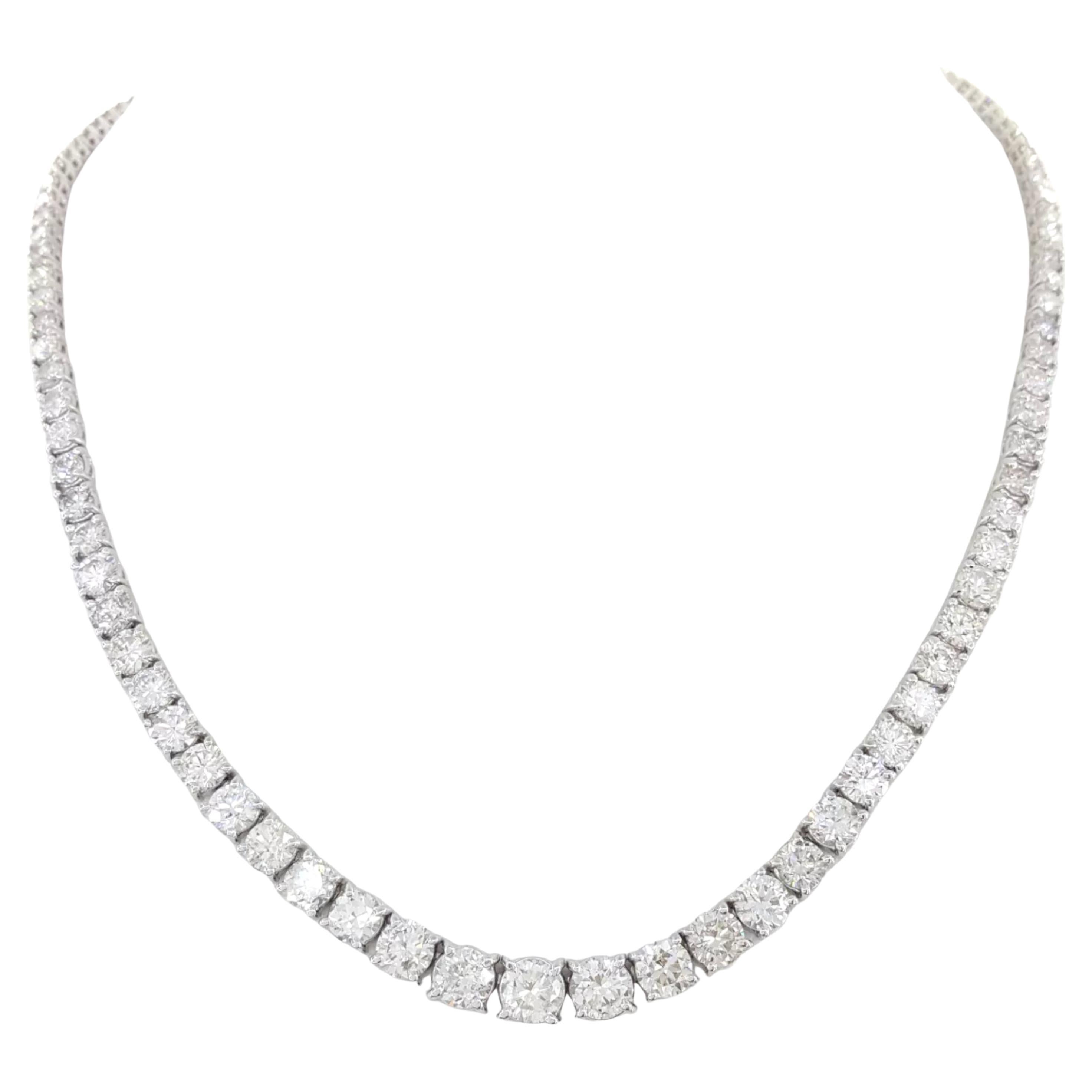 22 Carat Riviera Diamond Tennis Necklace 18k White Gold