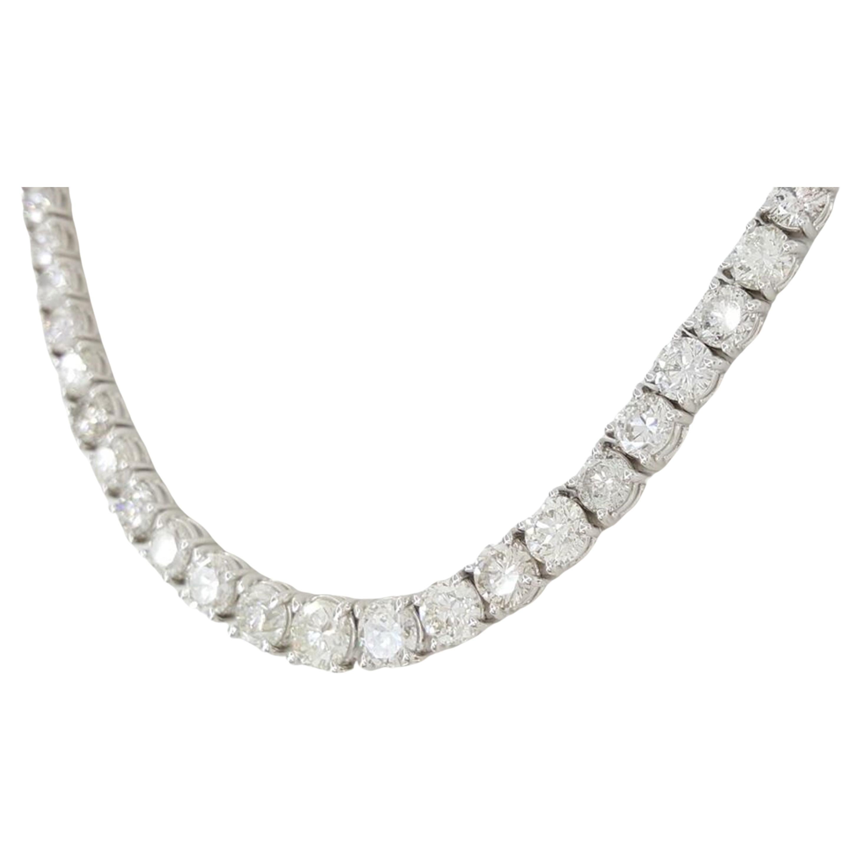  22.8 ct Round Brilliant Cut Diamond Riviera Diamond Line Necklace in 18K White Gold 17