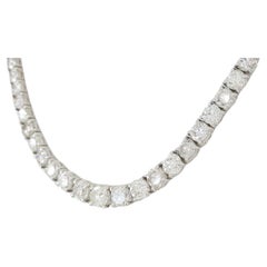 22 Carat Round Brilliant Cut Diamonds White Gold Tennis Necklace