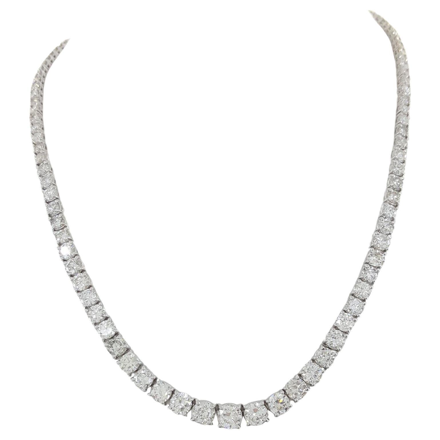 22 Carat Round Brilliant Cut Diamonds White Gold Tennis Necklace