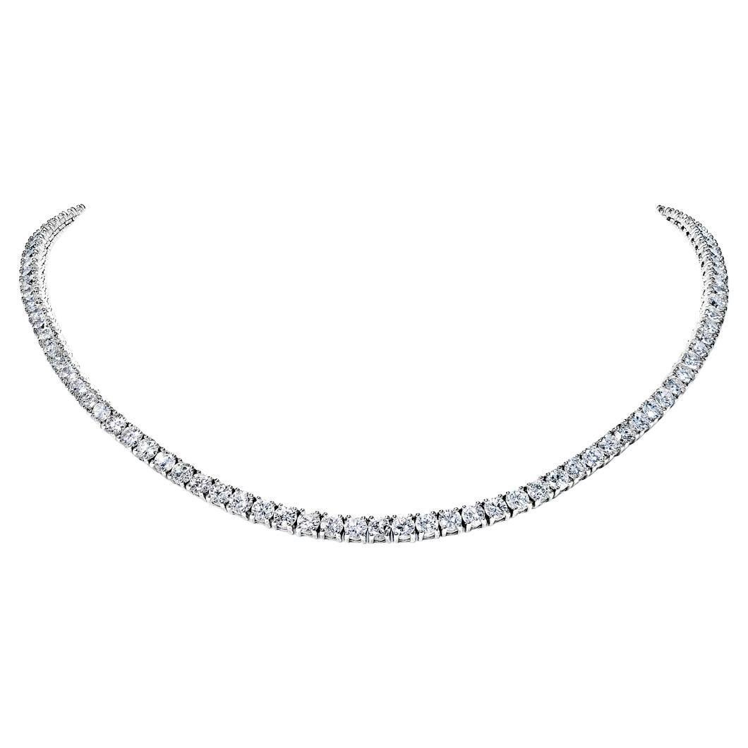 22 Carat Round Brilliant Diamond Tennis Necklace Certified For Sale