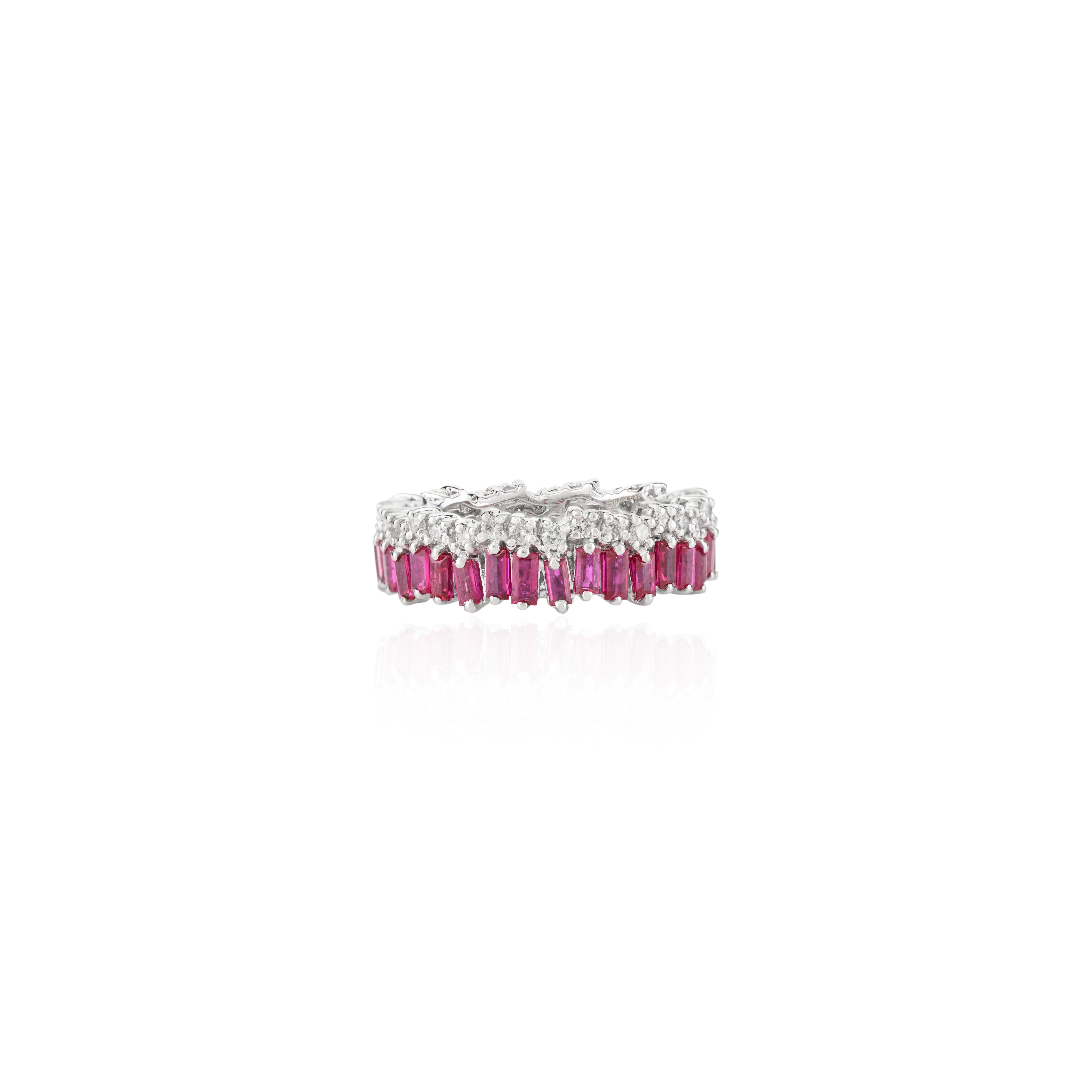 For Sale:  2.2 Carat Ruby and Diamond Engagement Band Ring in 18k White Gold 9