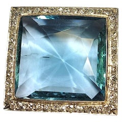 Art-Déco-Brosche mit einem 22-Karat-Aquamarin aus Santa Maria und Diamanten