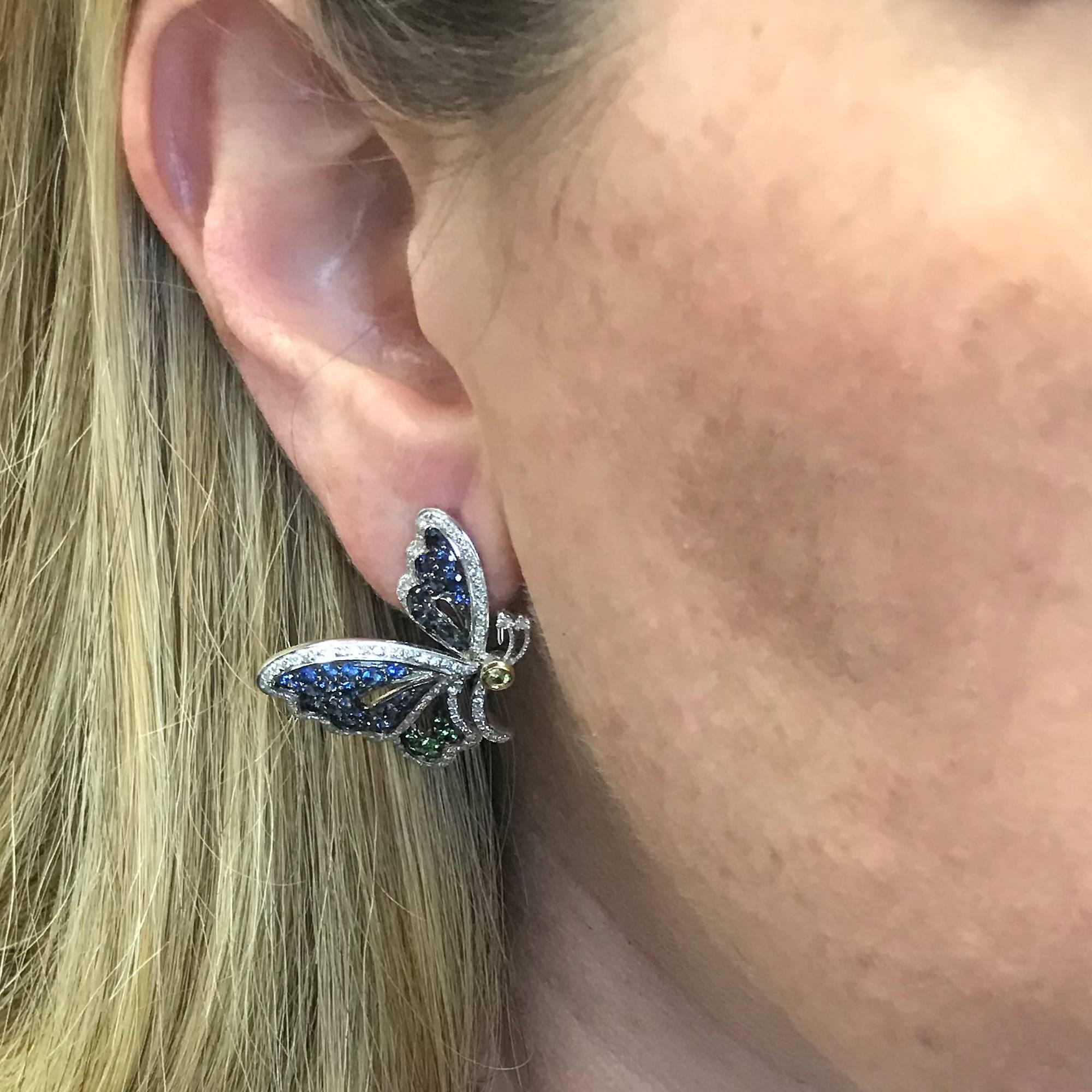 Modern 2.2 Carat Sapphire and Diamond Butterfly Earrings
