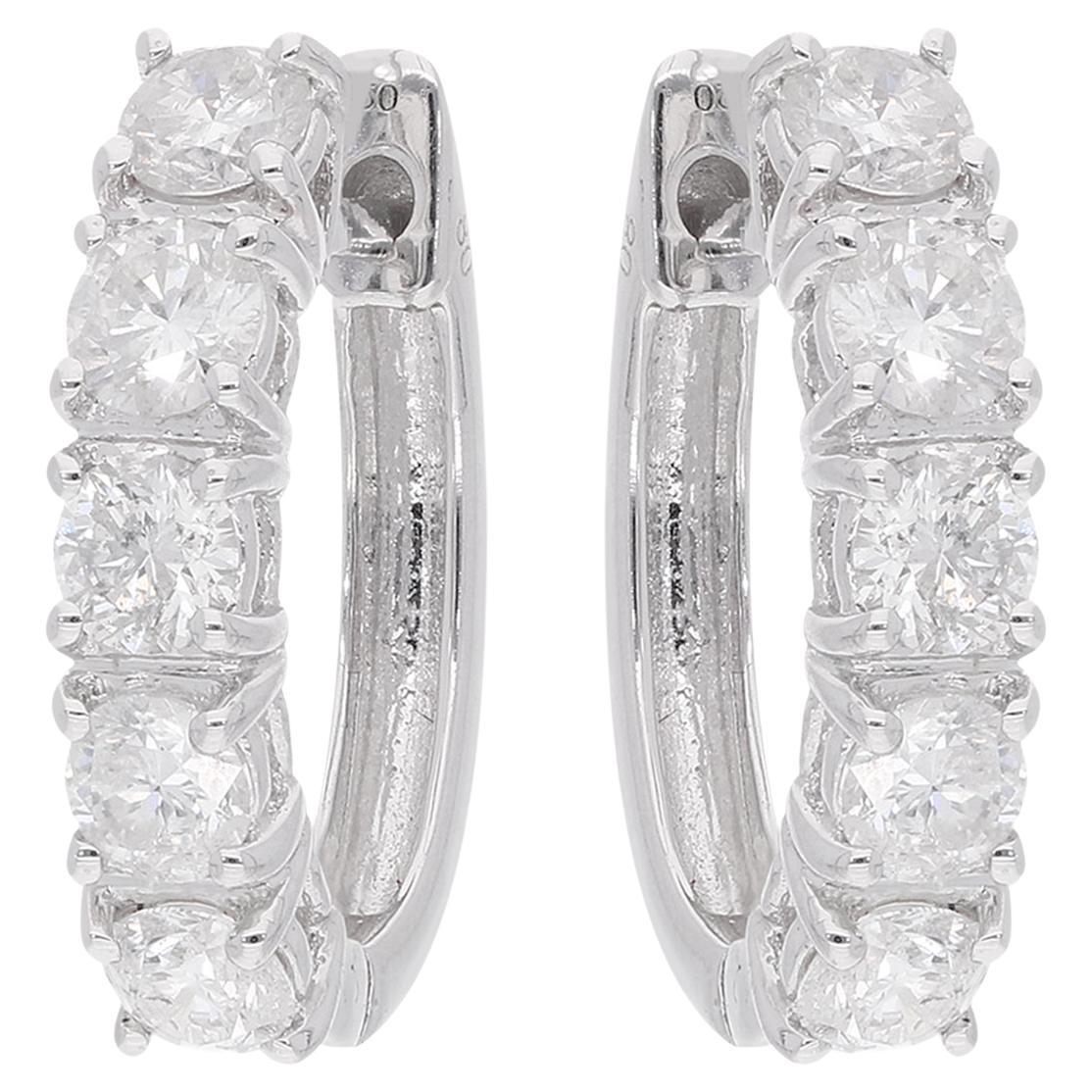 2,2 Karat SI Reinheit HI Farbe Diamant Kleiner Creolenring 18 Karat Weißgold Damen im Angebot