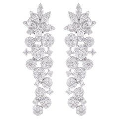 2.2 Carat SI/H Diamond Cluster Long Dangle Earrings 18 Karat White Gold Jewelry