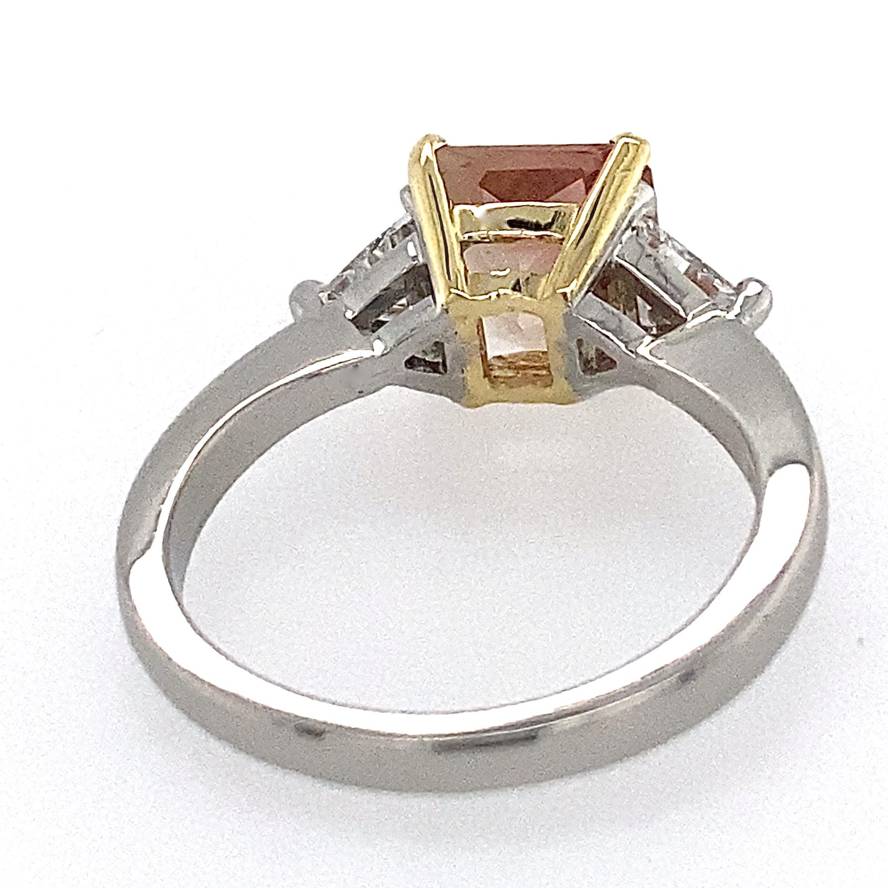 2.2 Carat Sunstone with Diamond Trillions in Platinum & Yellow Gold 3-Stone Ring 3