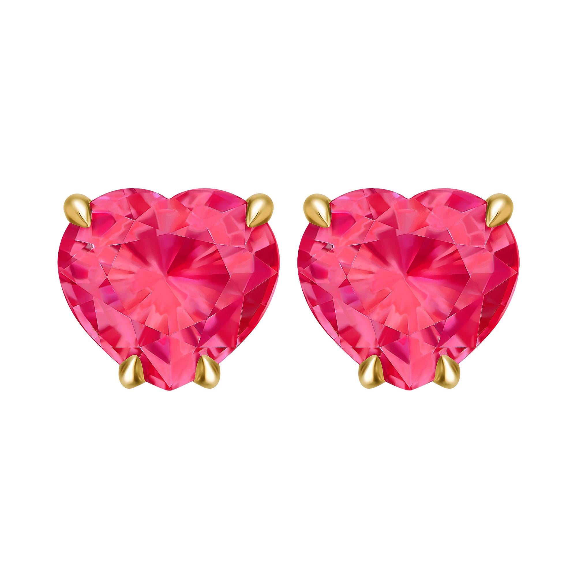 2.2 Carat Vivid Pinkish-Red Rubies 18 Karat Yellow Gold Stud Earrings For Sale