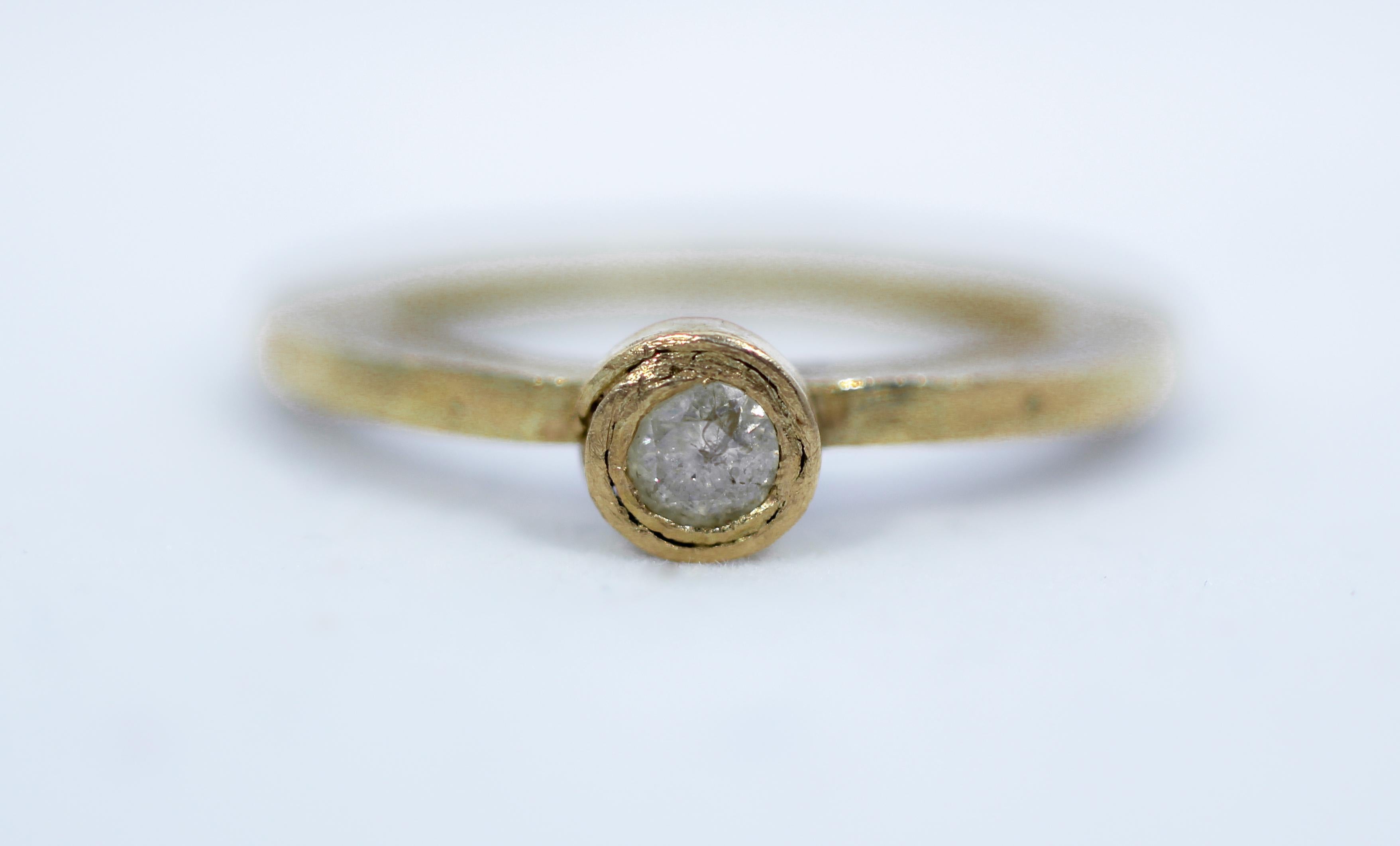.22Ct yellow diamond set in recycled 18K gold in this alternative engagement bridal ring. Sputnik, Simplicity series contemporary design by AB Jewelry NYC. An Alternative Engagement or Bridal handmade ring in recycled 18k gold with a .22ct sparkling