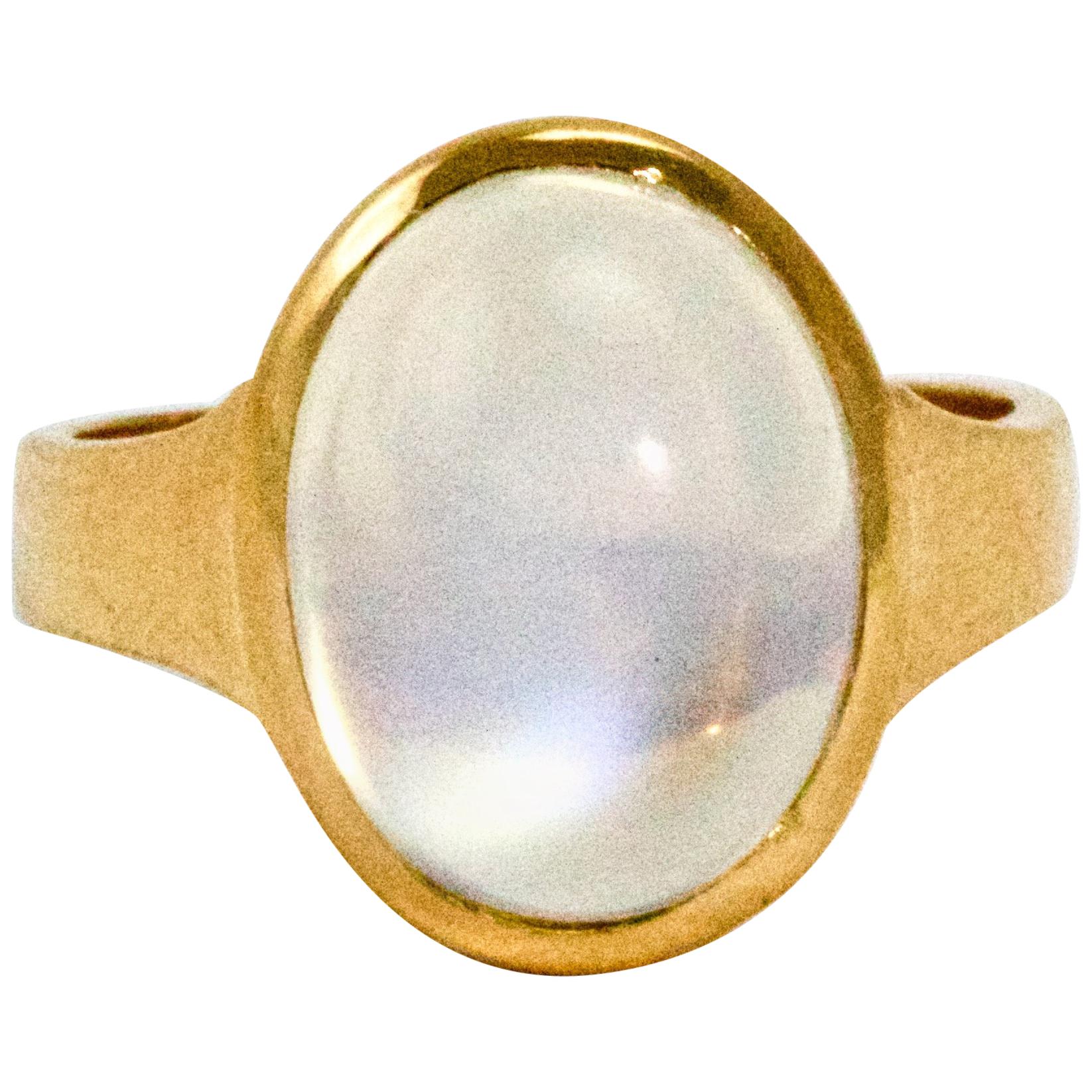 22 Carat Yellow Gold Moonstone Signet or Gypsy Pinky Ring