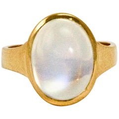 Antique 22 Carat Yellow Gold Moonstone Signet or Gypsy Pinky Ring