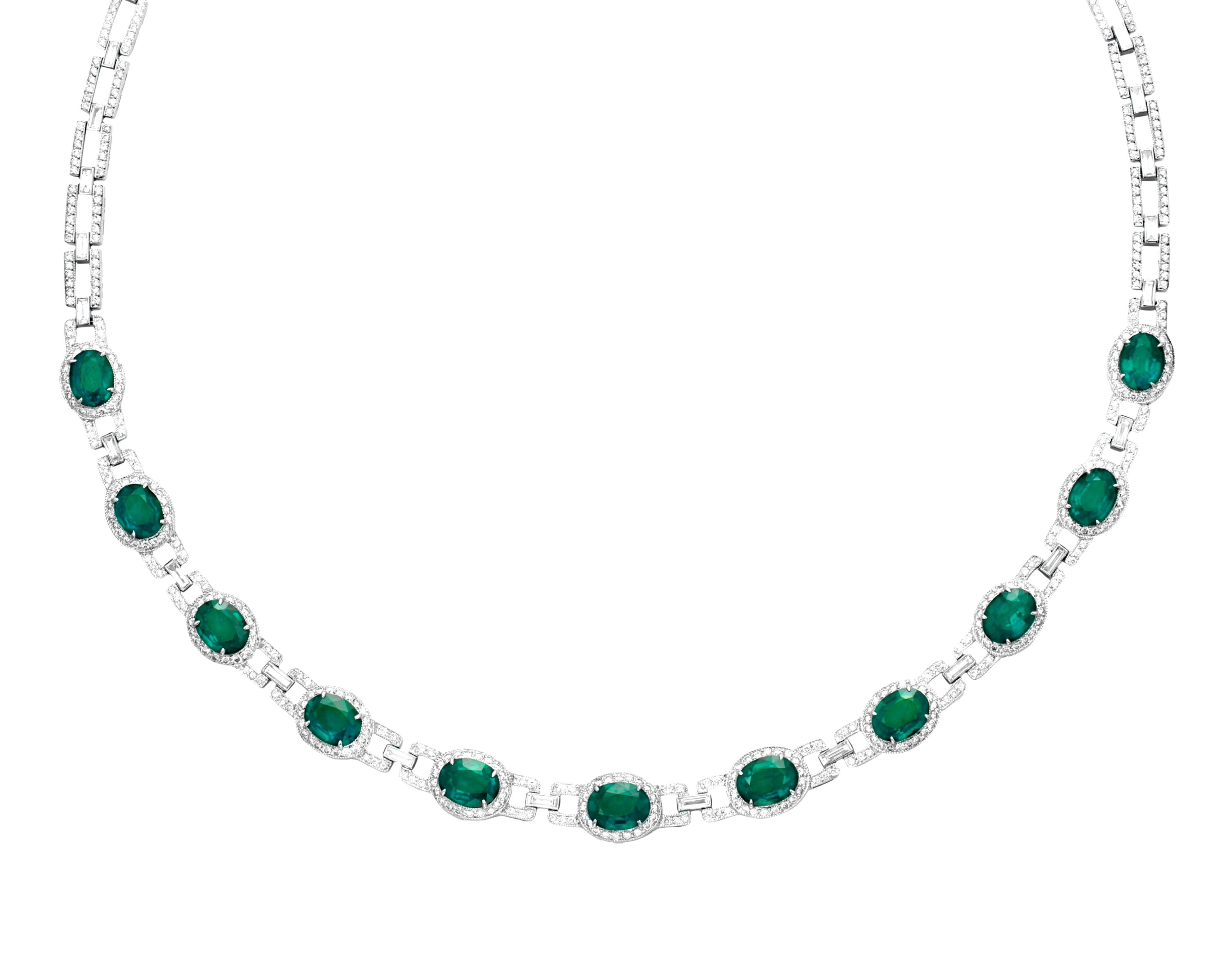 Contemporary 22 Carats Emeralds and Diamond Platinum Necklace For Sale