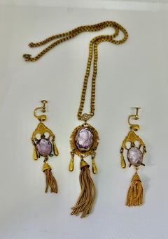 22 Carats Rose de France Amethyst Earrings Necklace Victorian Fringe Parure 1870