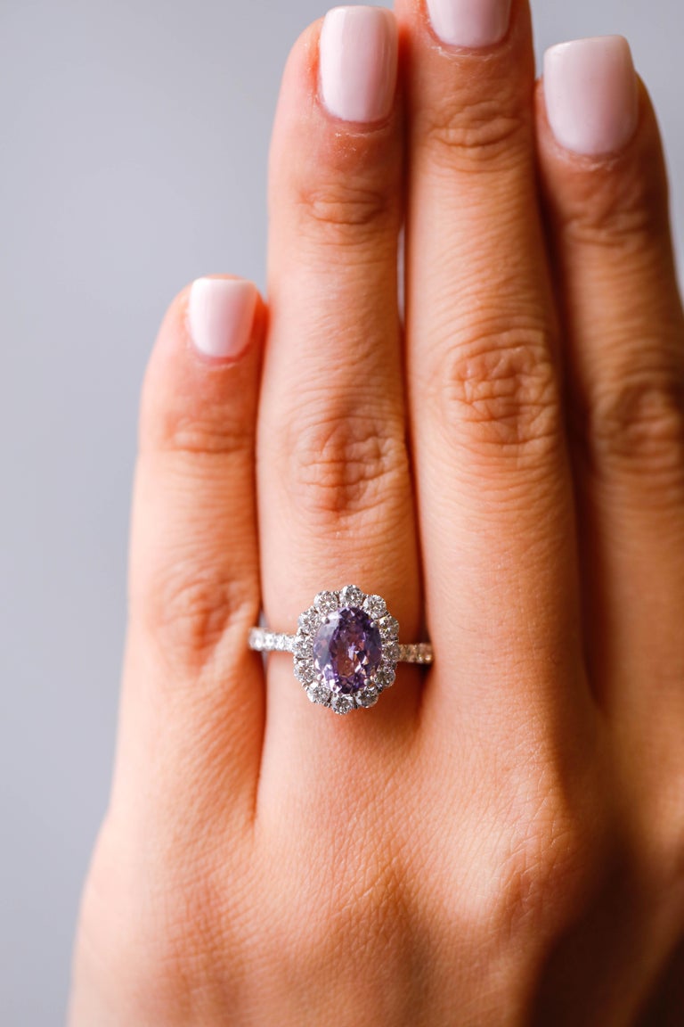 Oval Cut Pink Tanzanite and Diamond Engagement Ring Solitaire in 18k White Gold In New Condition In New York, NY