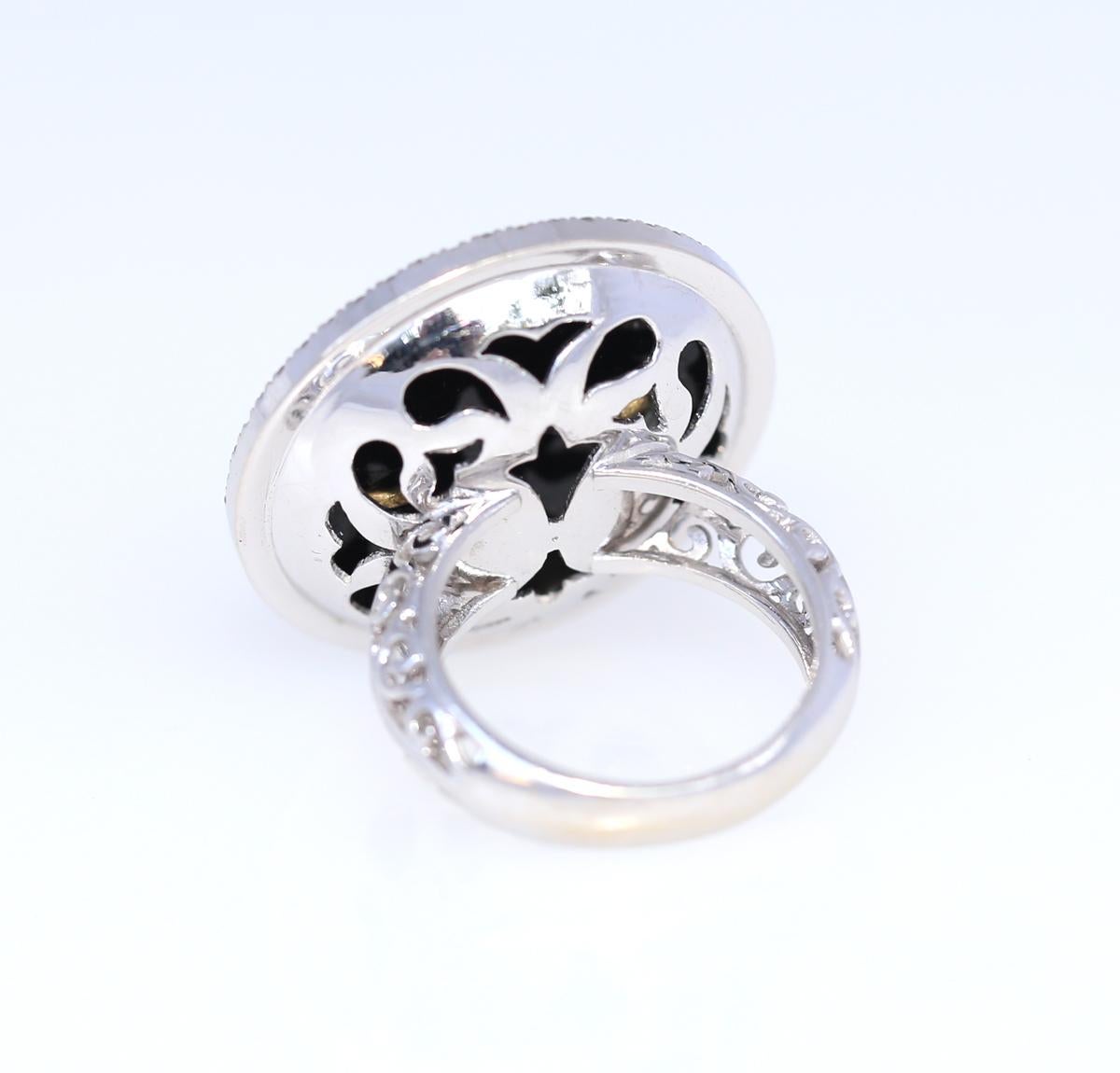 Women's 2.2 Ct Center Stone 4.35 Ct Diamonds Onyx Ring White Gold Certified, 1930 For Sale
