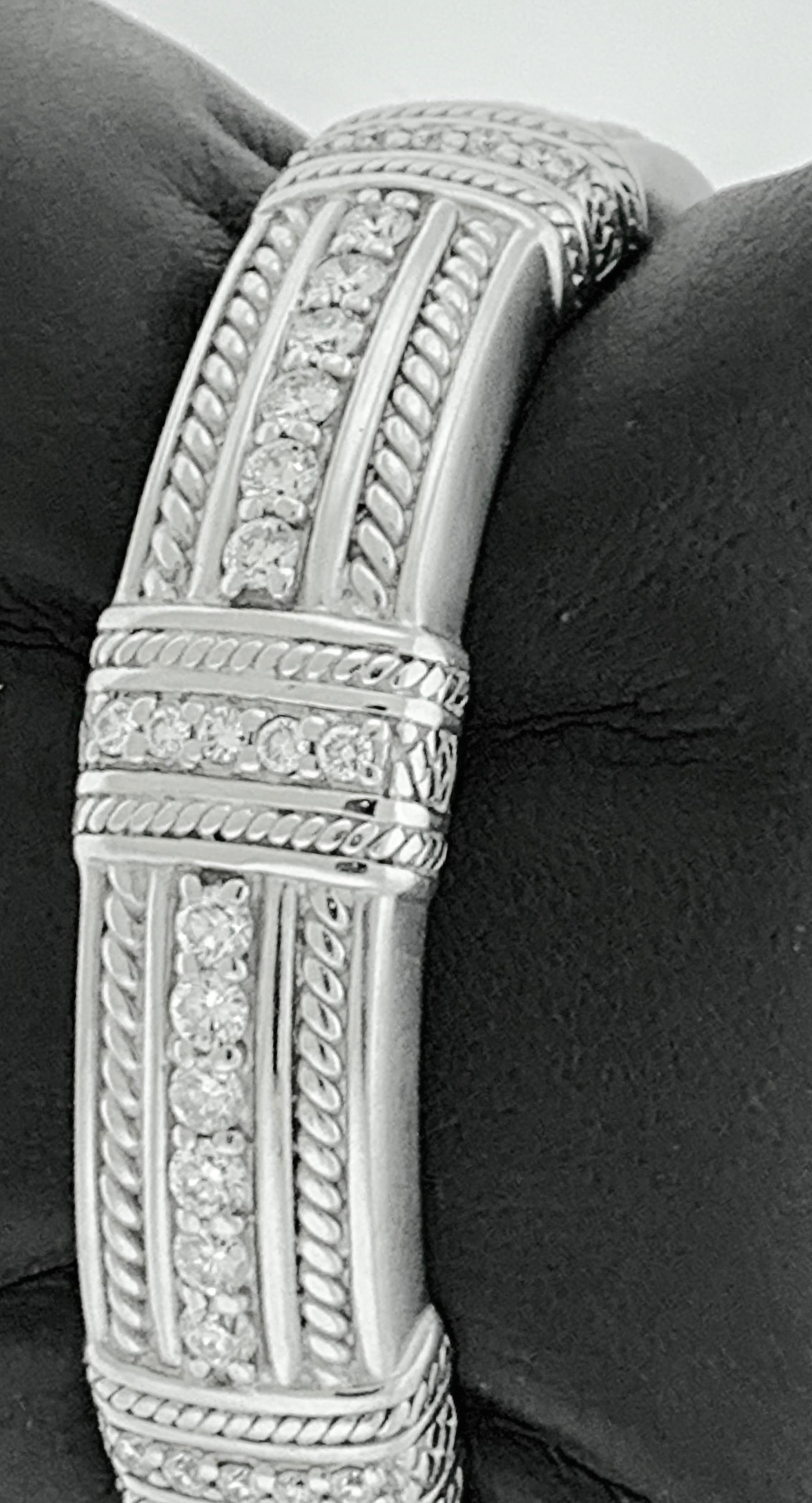 2.2 Carat Diamonds and 83 Gm 18 Karat Gold Cuff Bangle Bracelet Judith Ripka For Sale 3