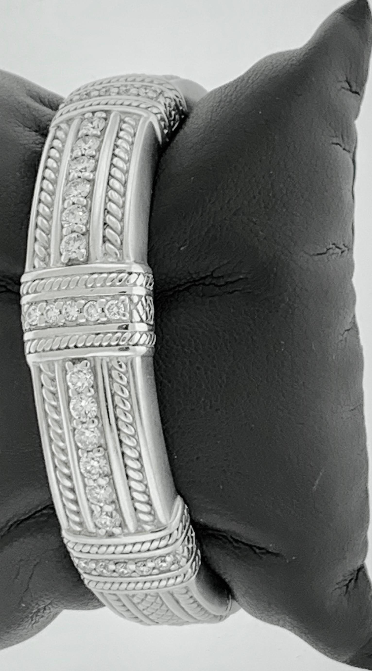 2.2 Carat Diamonds and 83 Gm 18 Karat Gold Cuff Bangle Bracelet Judith Ripka For Sale 4