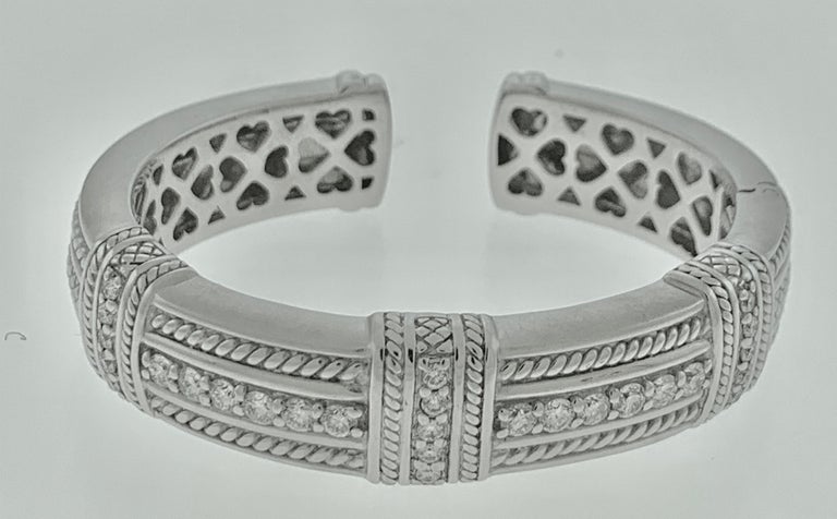 Women's 2.2 Carat Diamonds and 83 Gm 18 Karat Gold Cuff Bangle Bracelet Judith Ripca For Sale