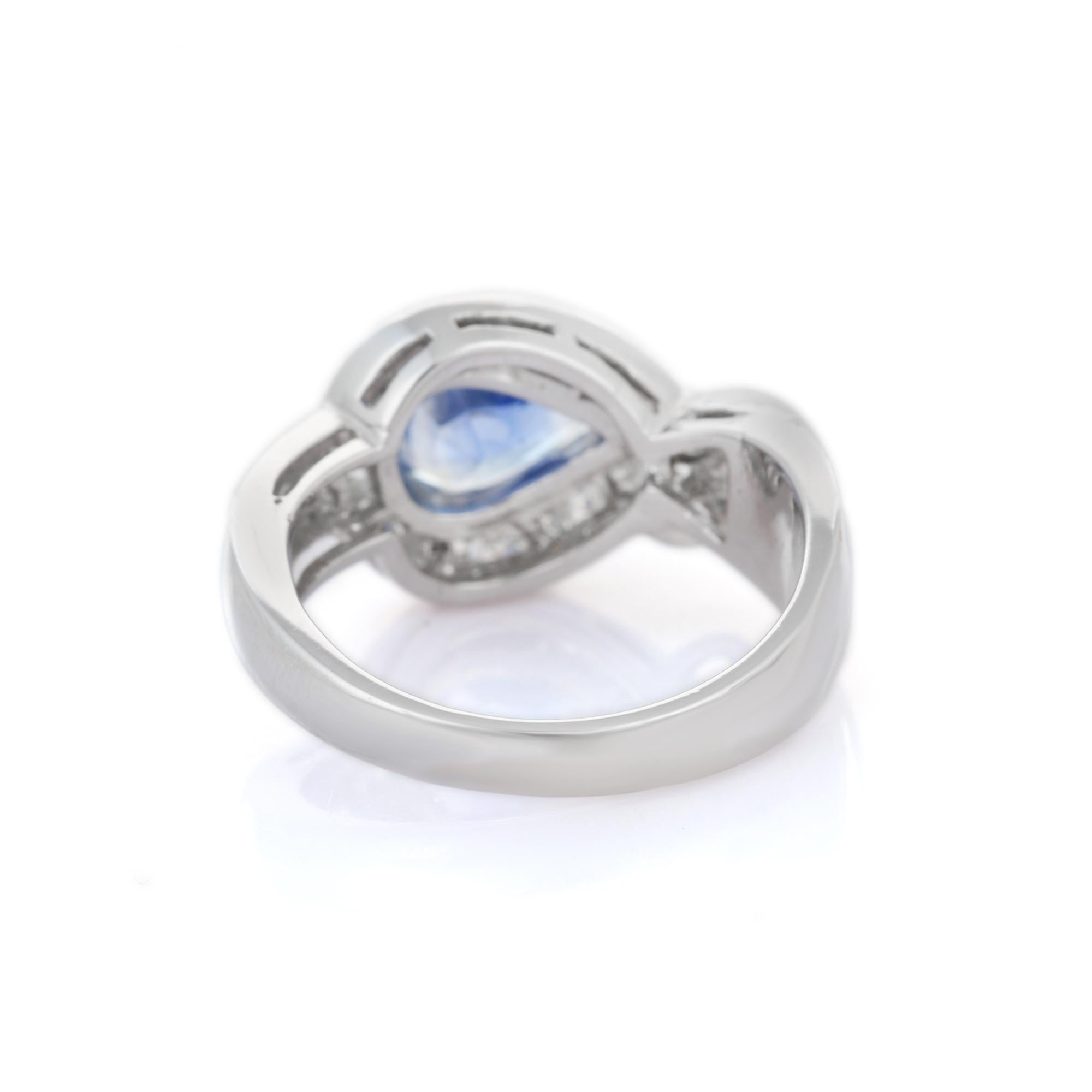 For Sale:  Pear Blue Sapphire and Diamond Wedding Ring Encased in Solid 18k White Gold 4