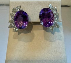 22 Ct Natural Amethyst & 3.60 Ct Pear shape Diamond Stud Earrings, 14KWG