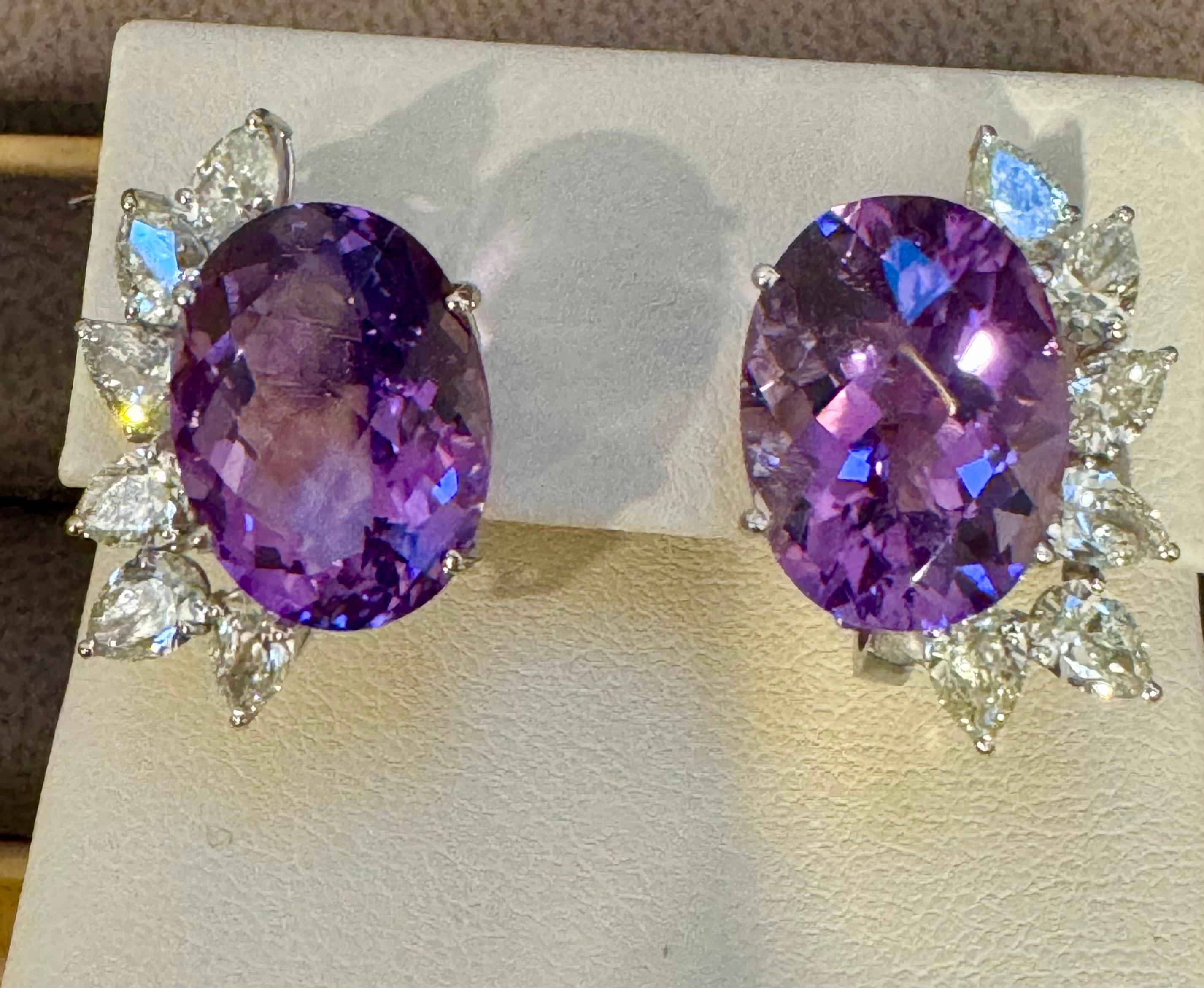 22 Karat natürlicher Amethyst & 3,60 Karat birnenförmiger Diamant-Ohrstecker, 14KWG im Zustand „Neu“ im Angebot in New York, NY