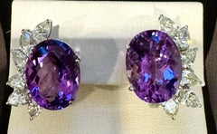 22 Ct Natural Amethyst & 3.60 Ct Pear shape Diamond Stud Earrings, 14KWG