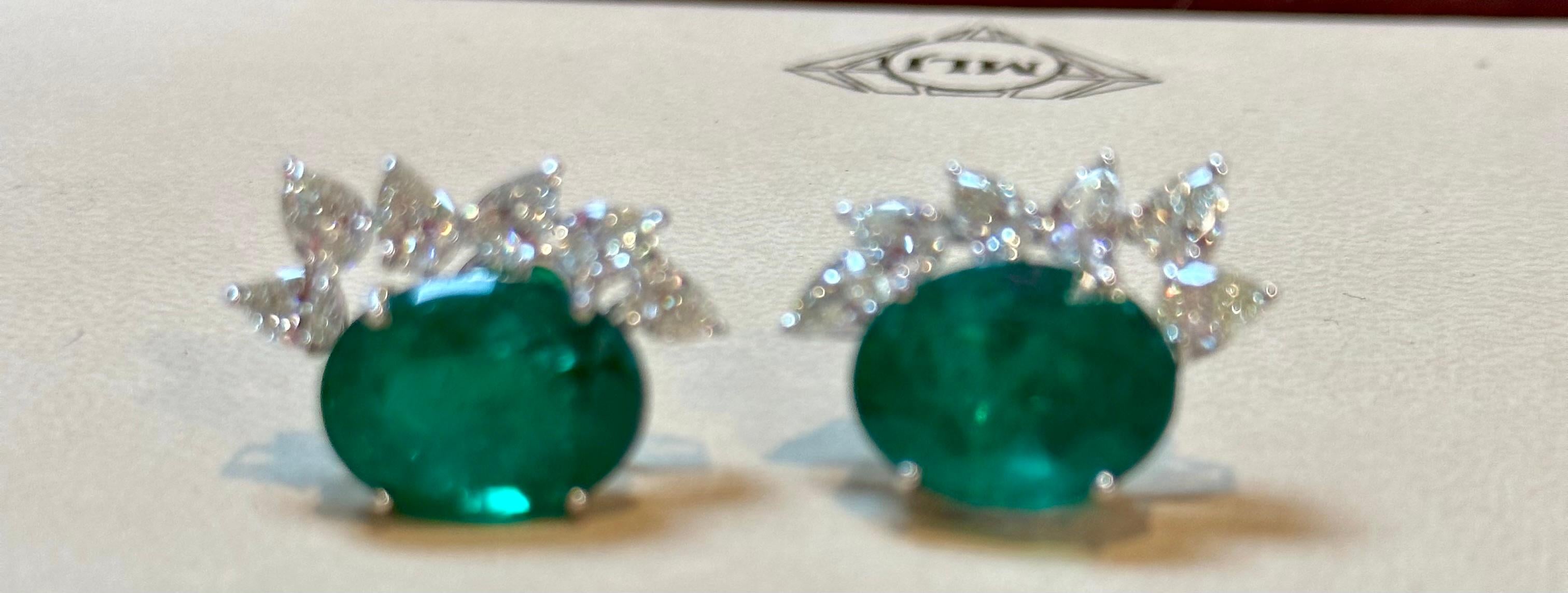 22 Karat natürlicher sambischer Smaragd & 3,60 Karat birnenförmiger Diamant-Ohrstecker, 14KWG im Angebot 14
