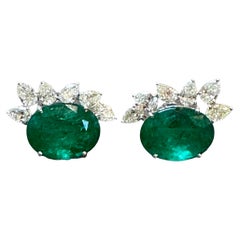 22 Ct Natural Zambian Emerald & 3.60 Ct Pear shape Diamond Stud Earrings, 14KWG
