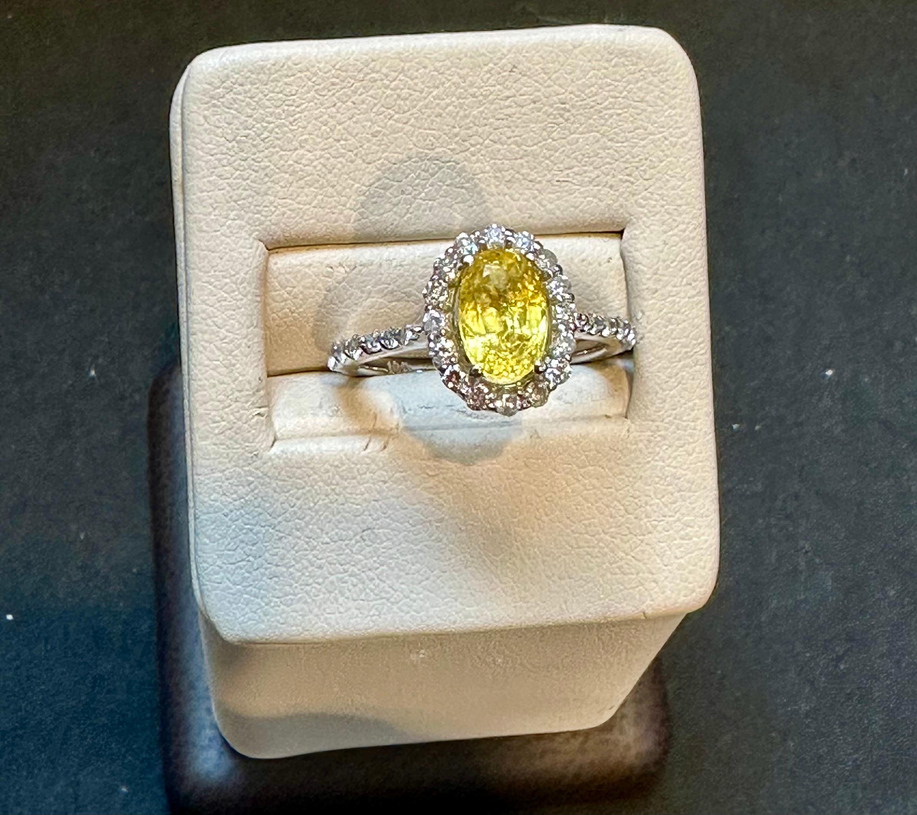 2.2 Ct Oval Cut Natural Yellow Sapphire &  Diamond Halo Engagement Ring  For Sale 5