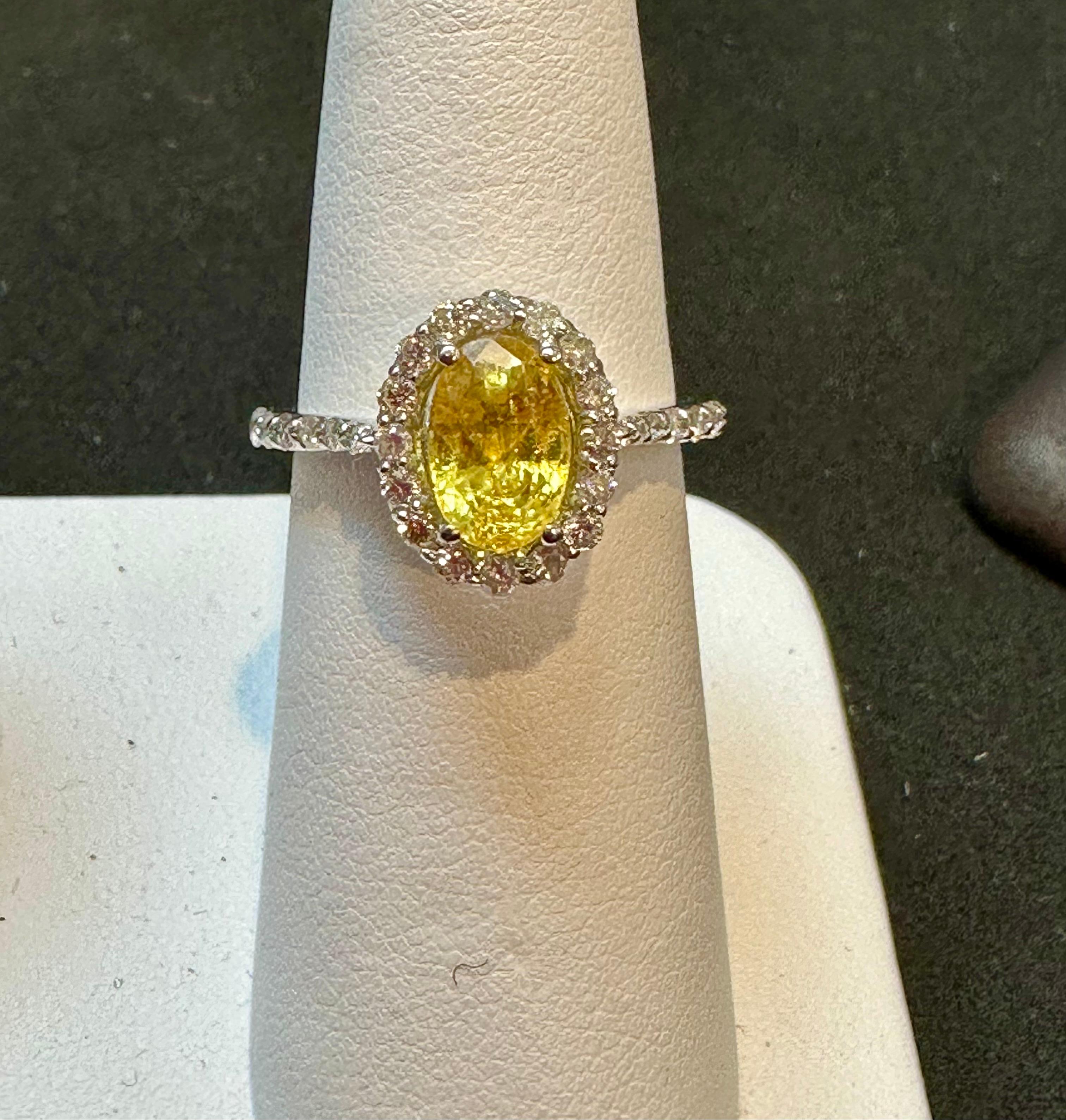 2.2 Ct Oval Cut Natural Yellow Sapphire &  Diamond Halo Engagement Ring  In New Condition For Sale In New York, NY
