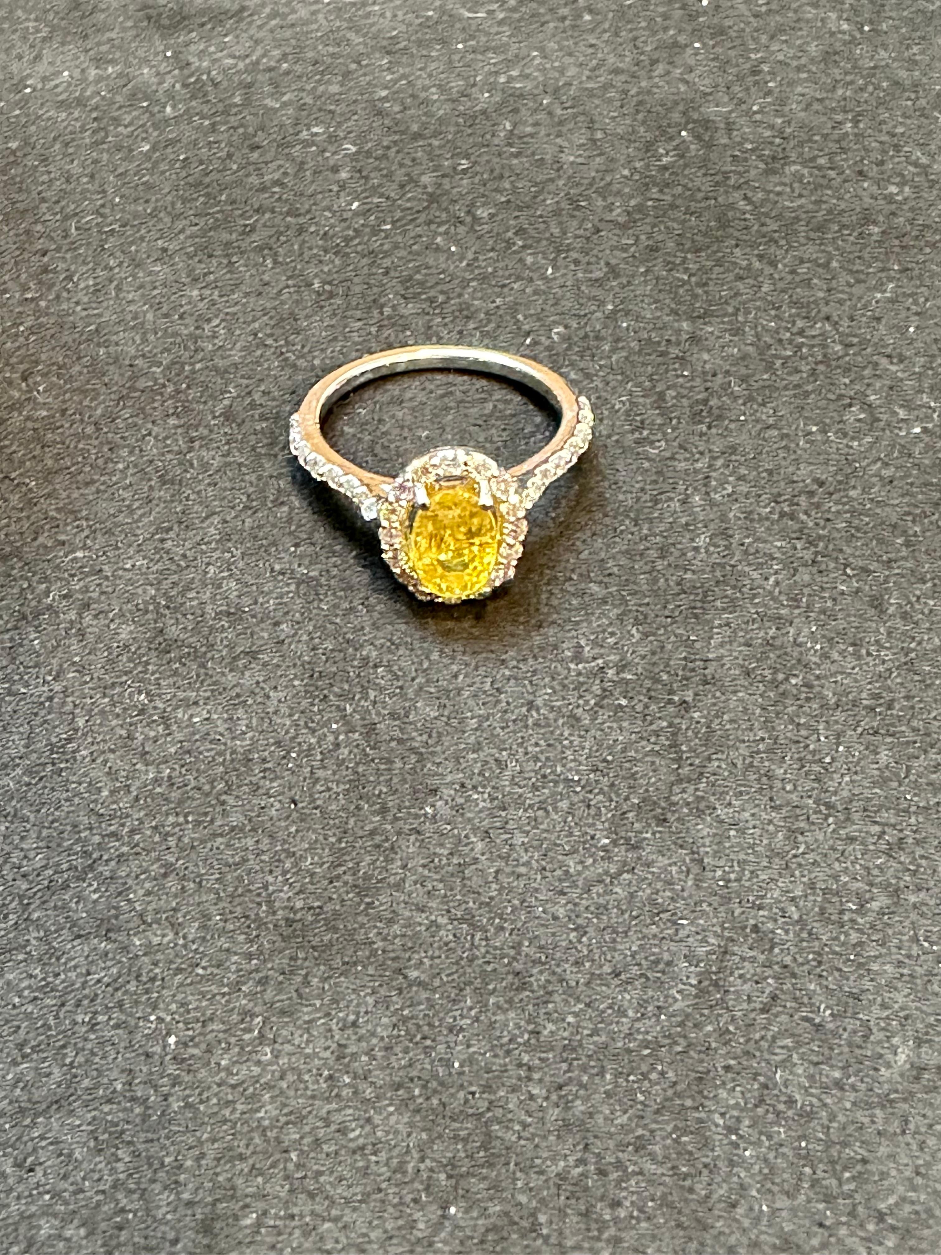 2.2 Ct Oval Cut Natural Yellow Sapphire &  Diamond Halo Engagement Ring  For Sale 1
