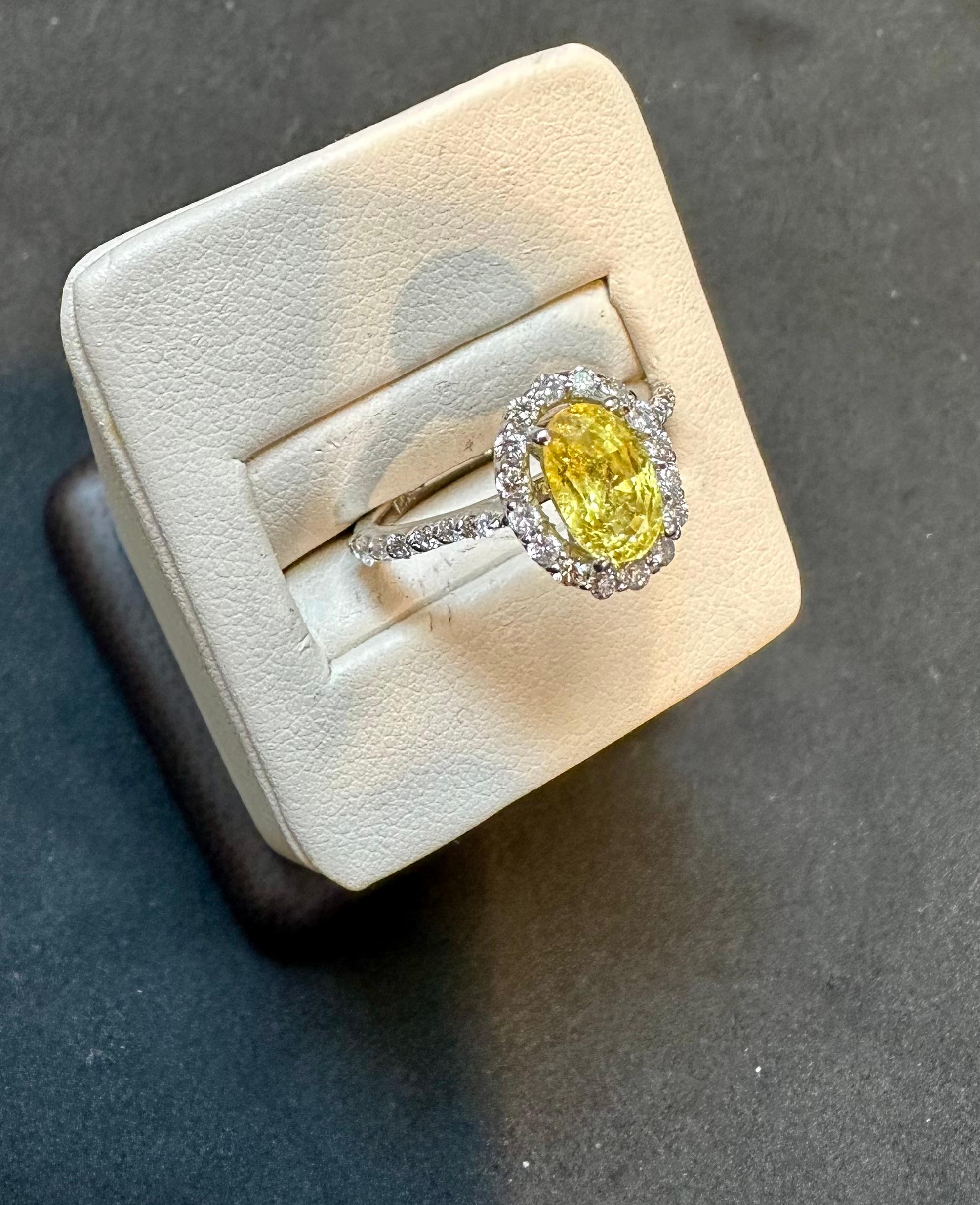 2.2 Ct Oval Cut Natural Yellow Sapphire &  Diamond Halo Engagement Ring  For Sale 2