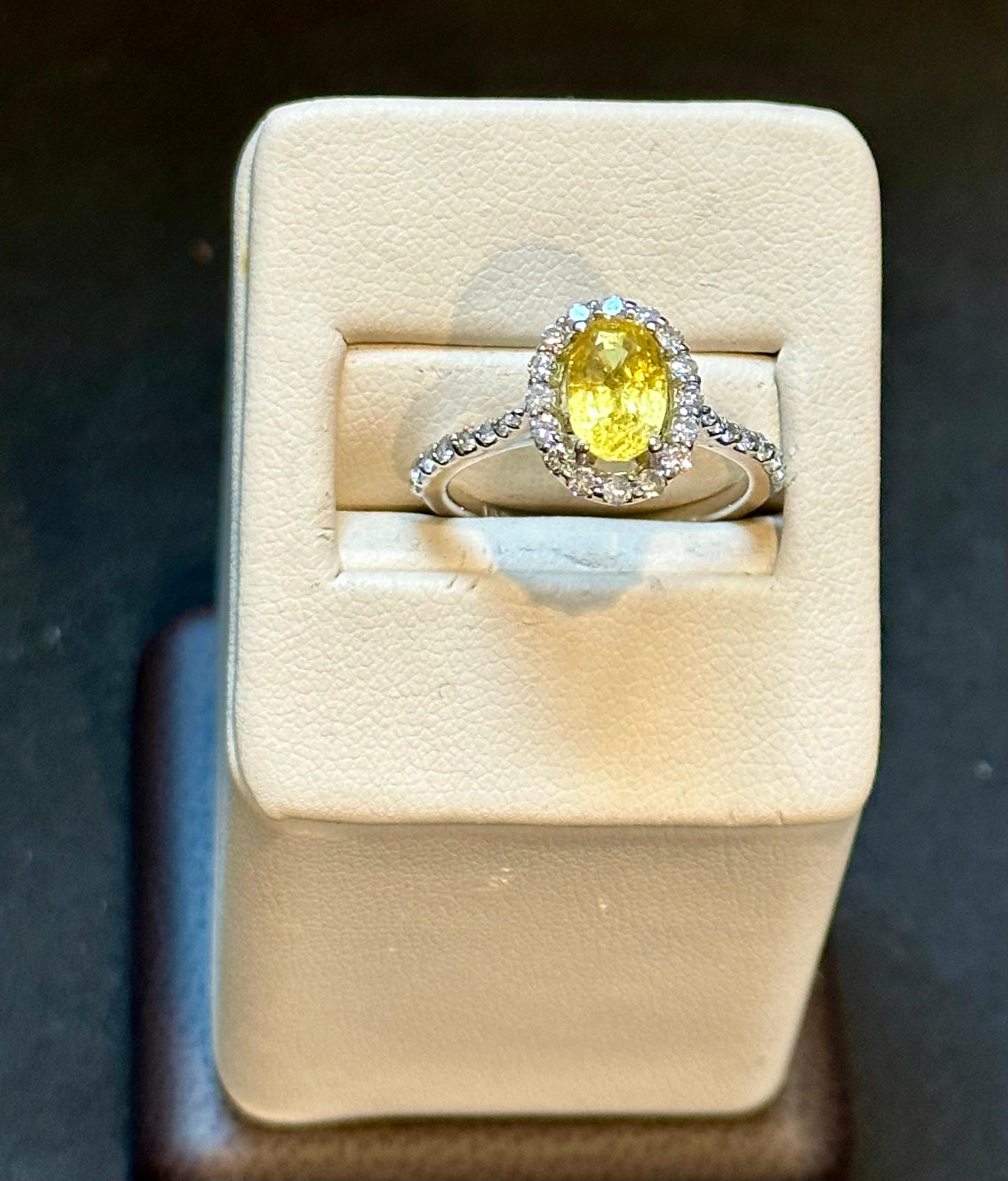 2.2 Ct Oval Cut Natural Yellow Sapphire &  Diamond Halo Engagement Ring  For Sale 3