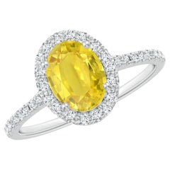 2.2 Ct Oval Cut Natural Yellow Sapphire &  Diamond Halo Engagement Ring 