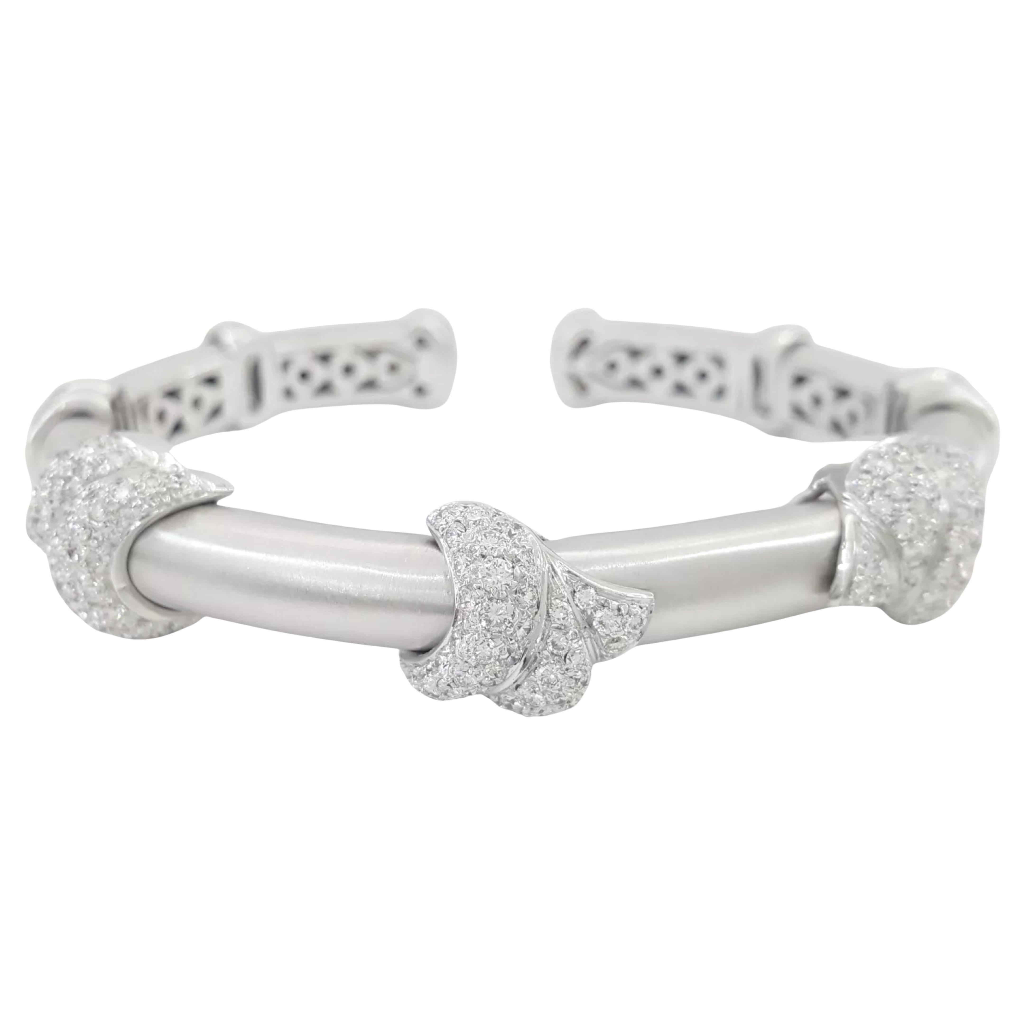 2.2 ct Pave Diamond Cuff Flex Bangle in 18K White Gold