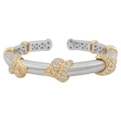 2.2 ct Pave Diamond Cuff Flex Bangle in 18K White & Rose Gold