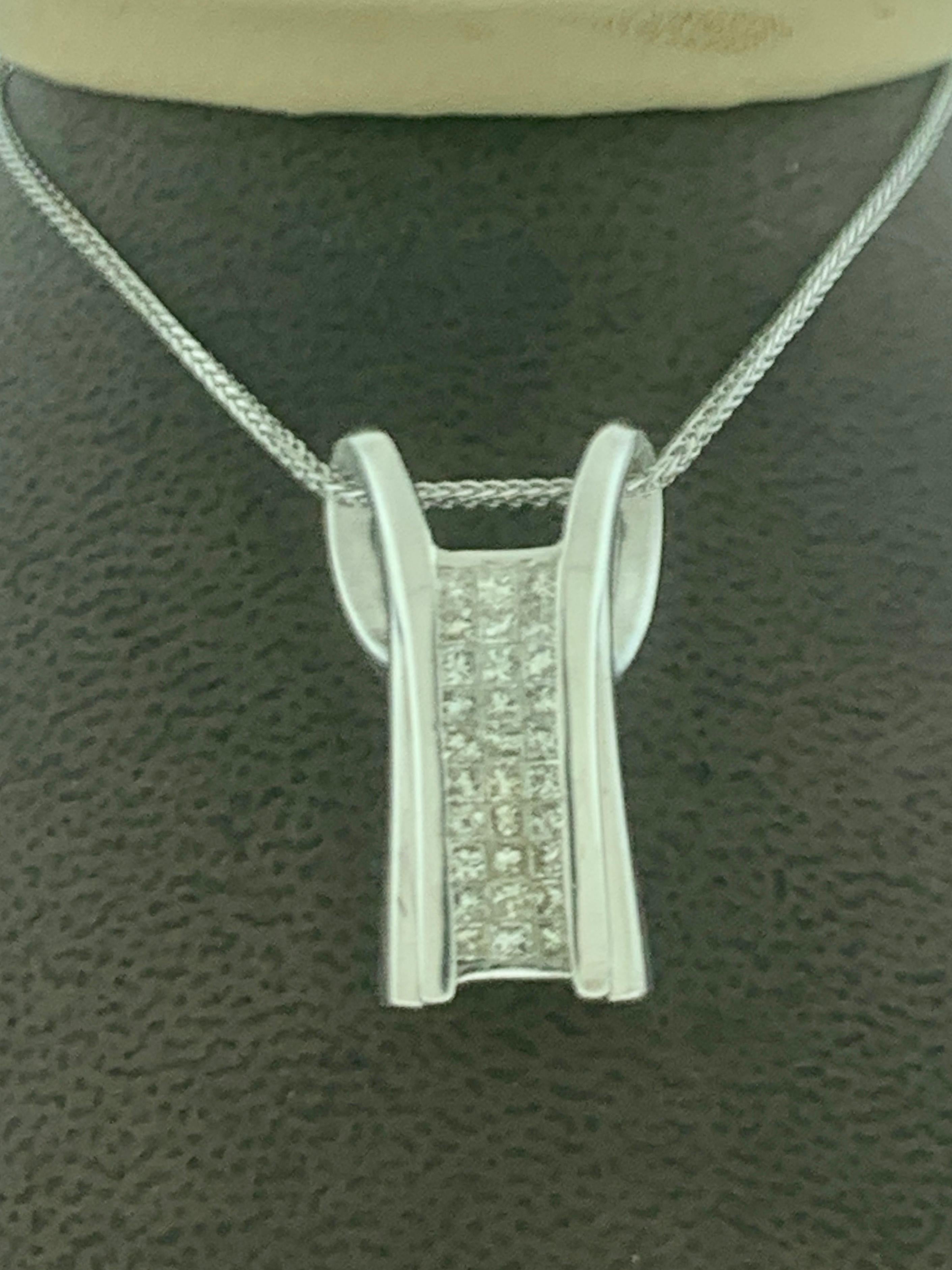 2.2 Carat Princess Cut Diamond Pendant/ Necklace 14 Karat White Gold with Chain 11