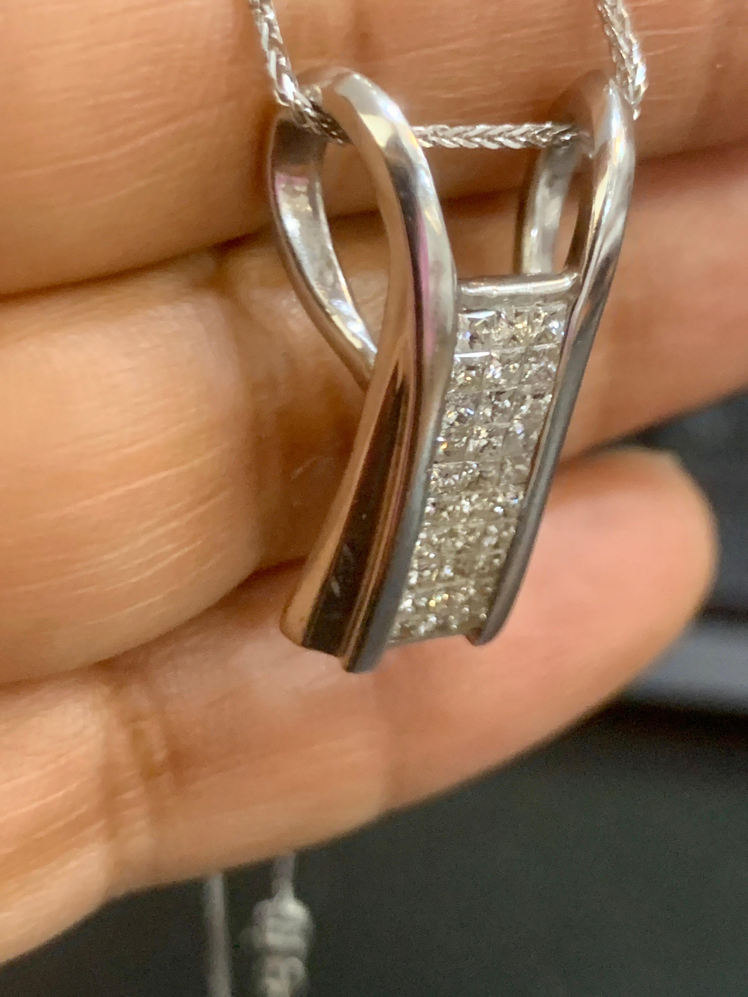 2.2 Carat Princess Cut Diamond Pendant/ Necklace 14 Karat White Gold with Chain 13